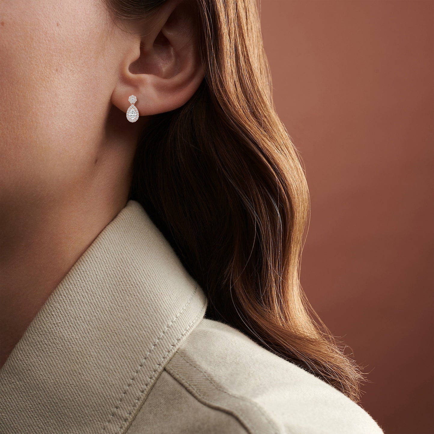 Pear Halo Diamond Drop Earrings