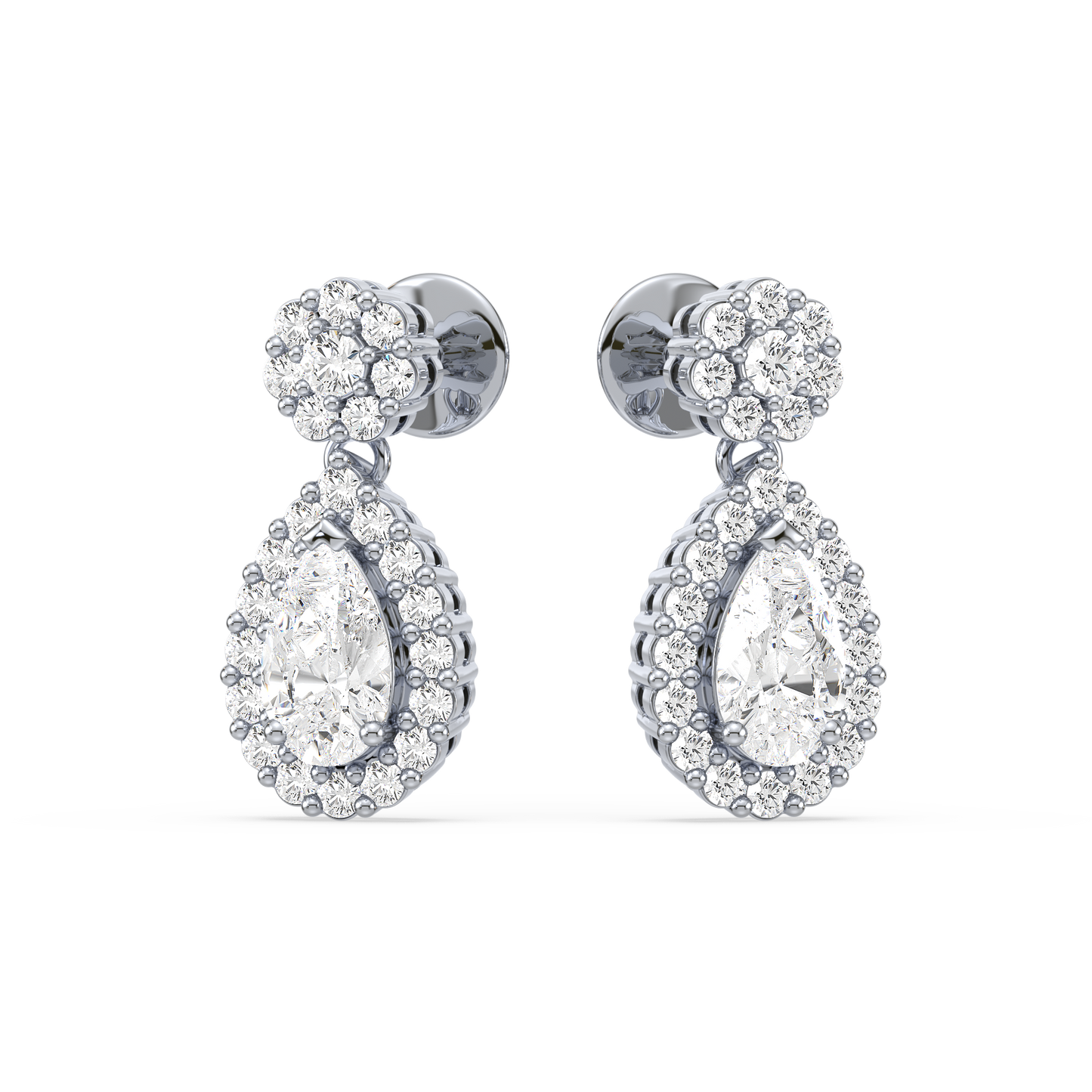 Pear Halo Diamond Drop Earrings