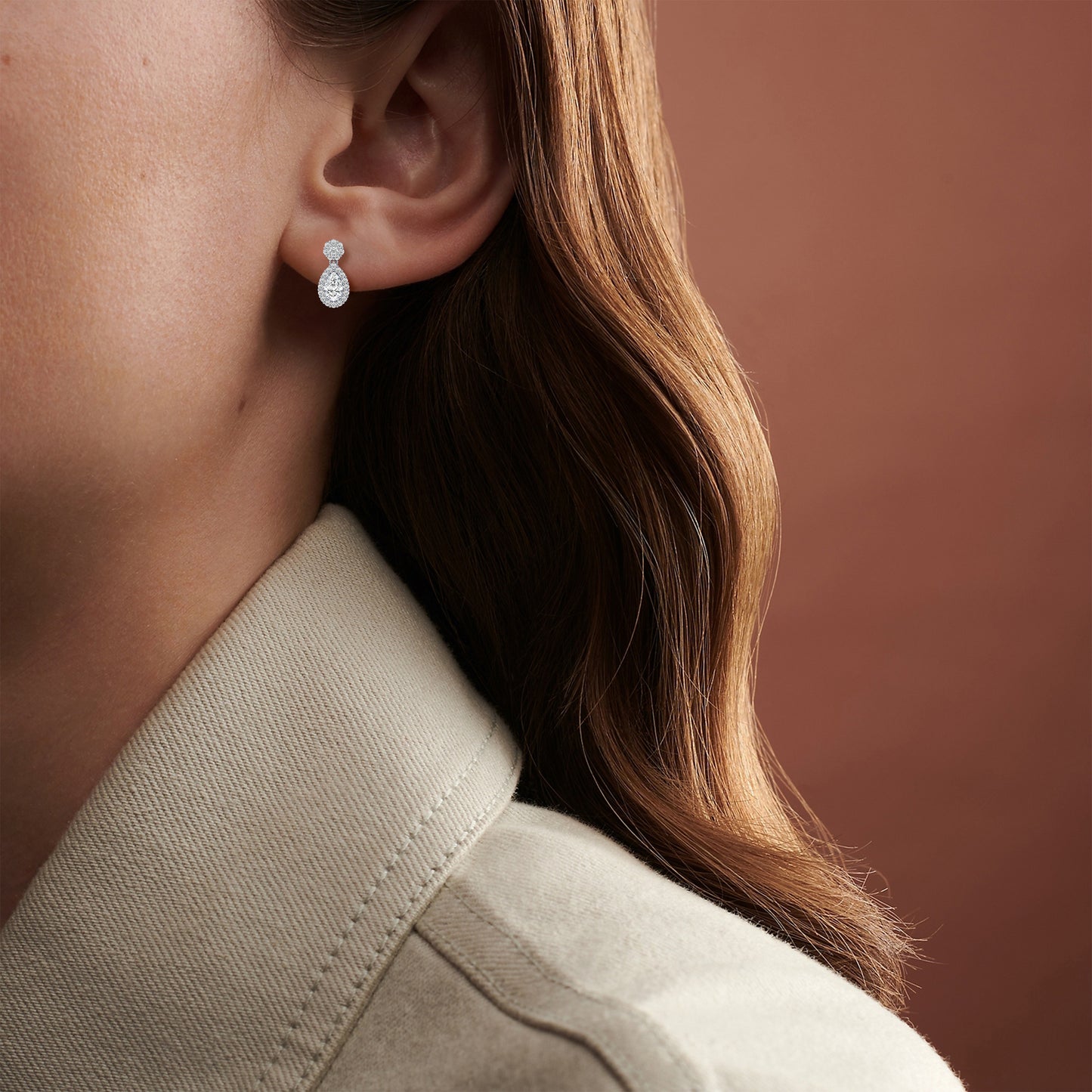 Pear Halo Diamond Drop Earrings