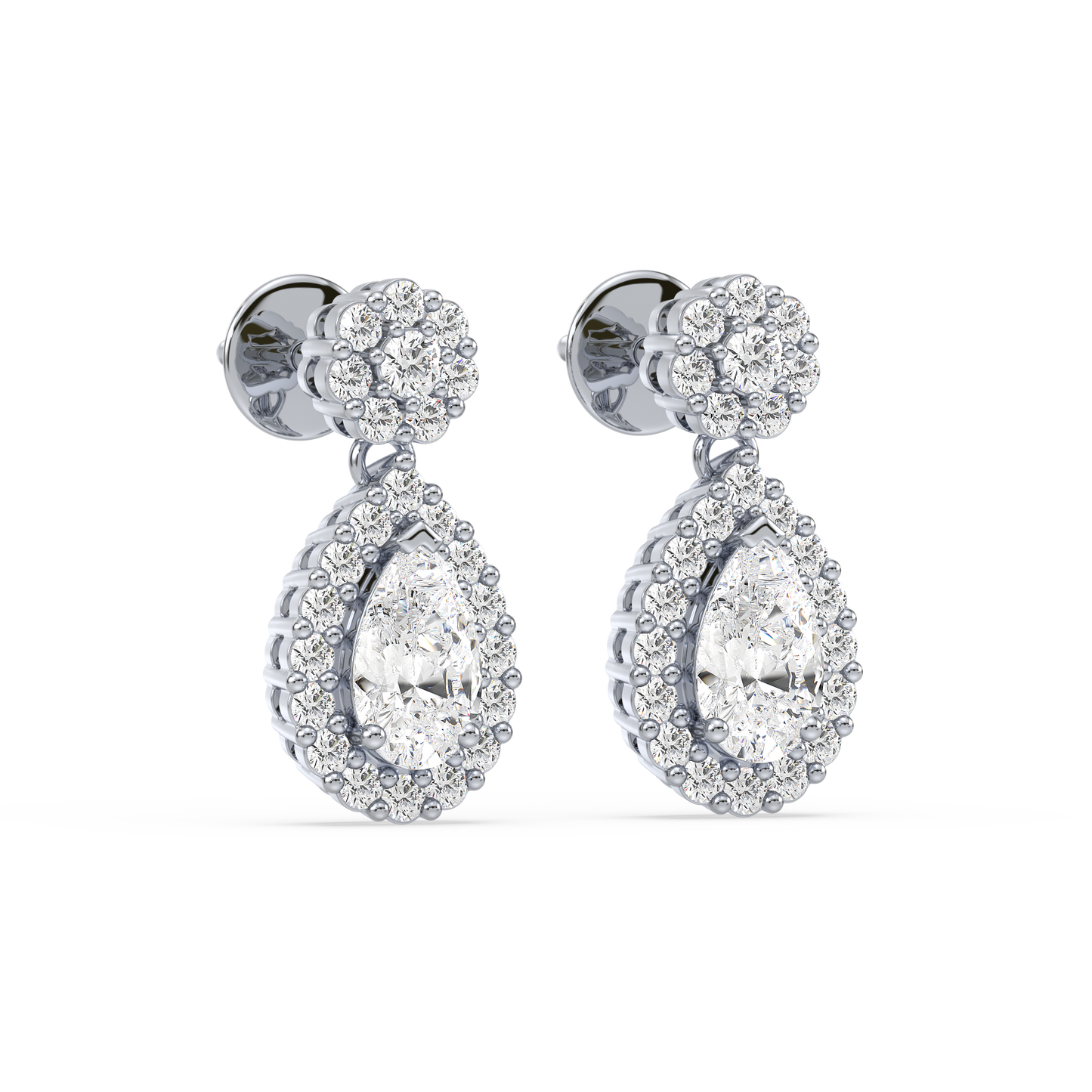 Pear Halo Diamond Drop Earrings