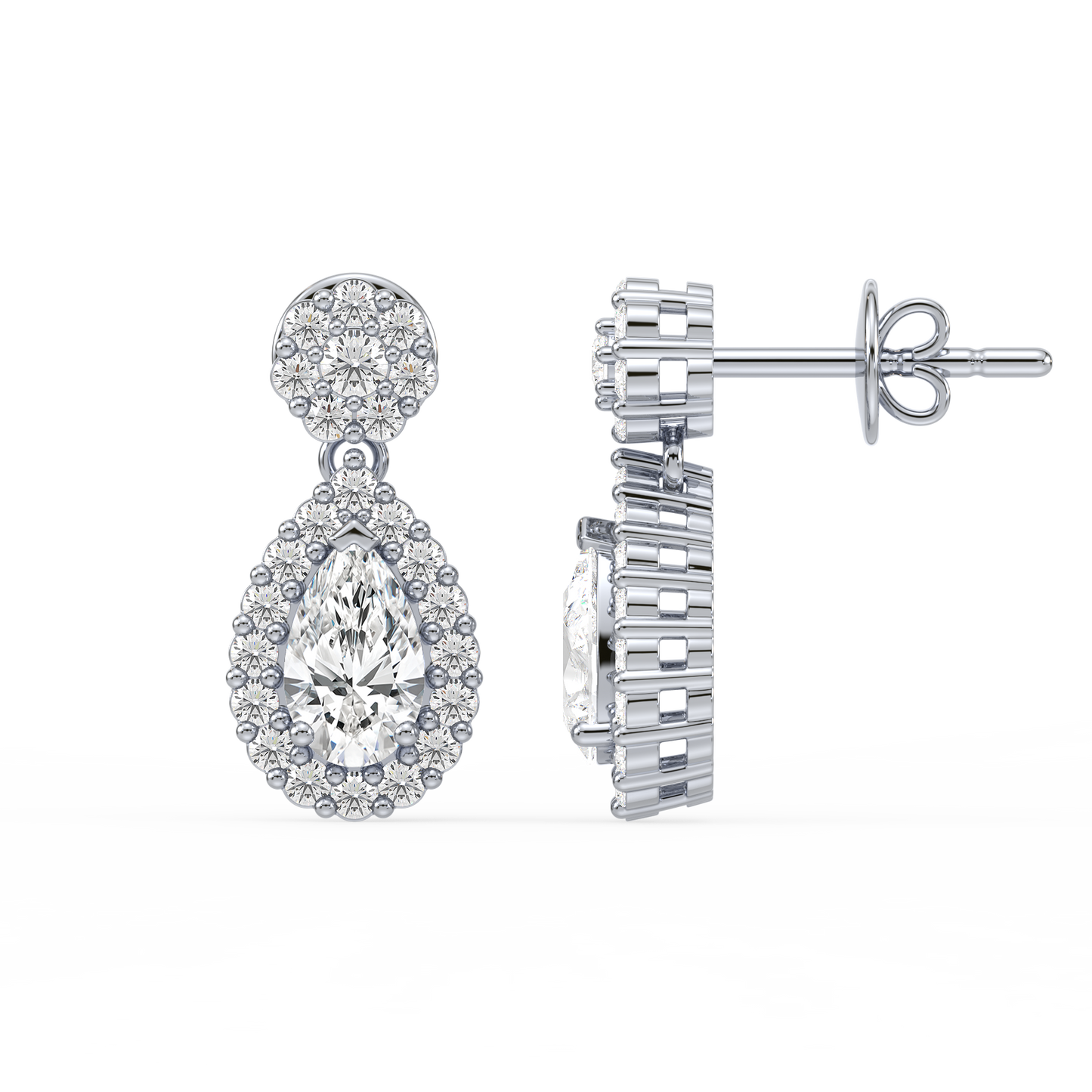 Pear Halo Diamond Drop Earrings