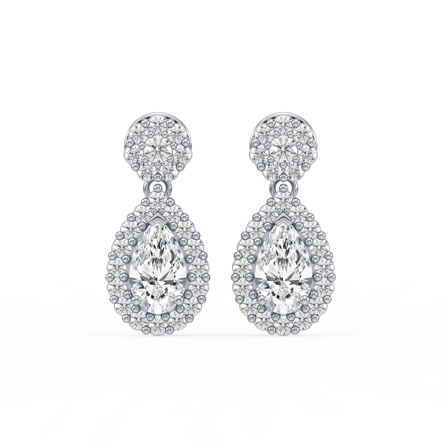 Pear Halo Diamond Drop Earrings
