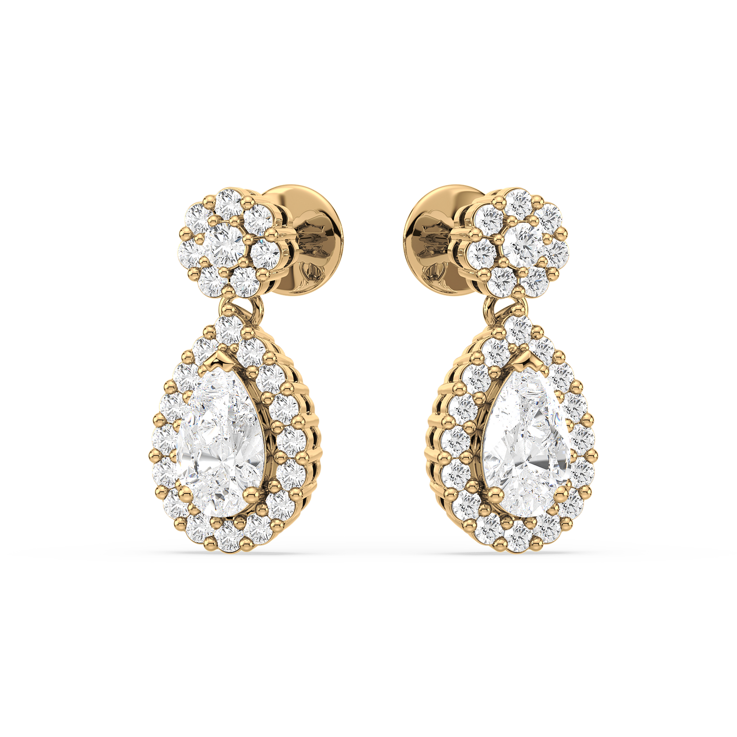 Pear Halo Diamond Drop Earrings