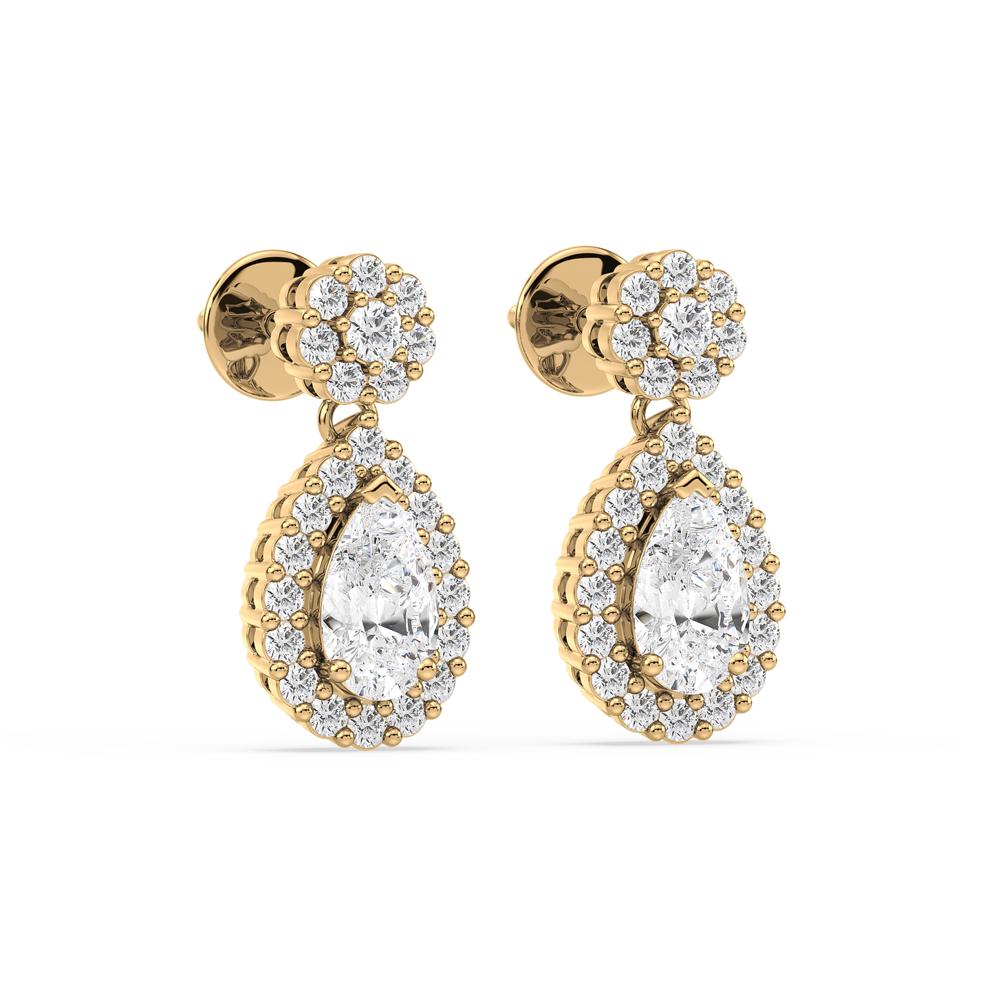 Pear Halo Diamond Drop Earrings