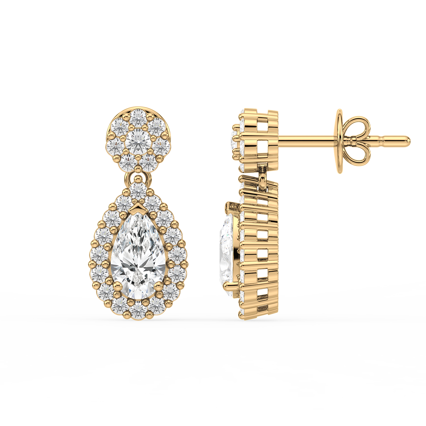 Pear Halo Diamond Drop Earrings