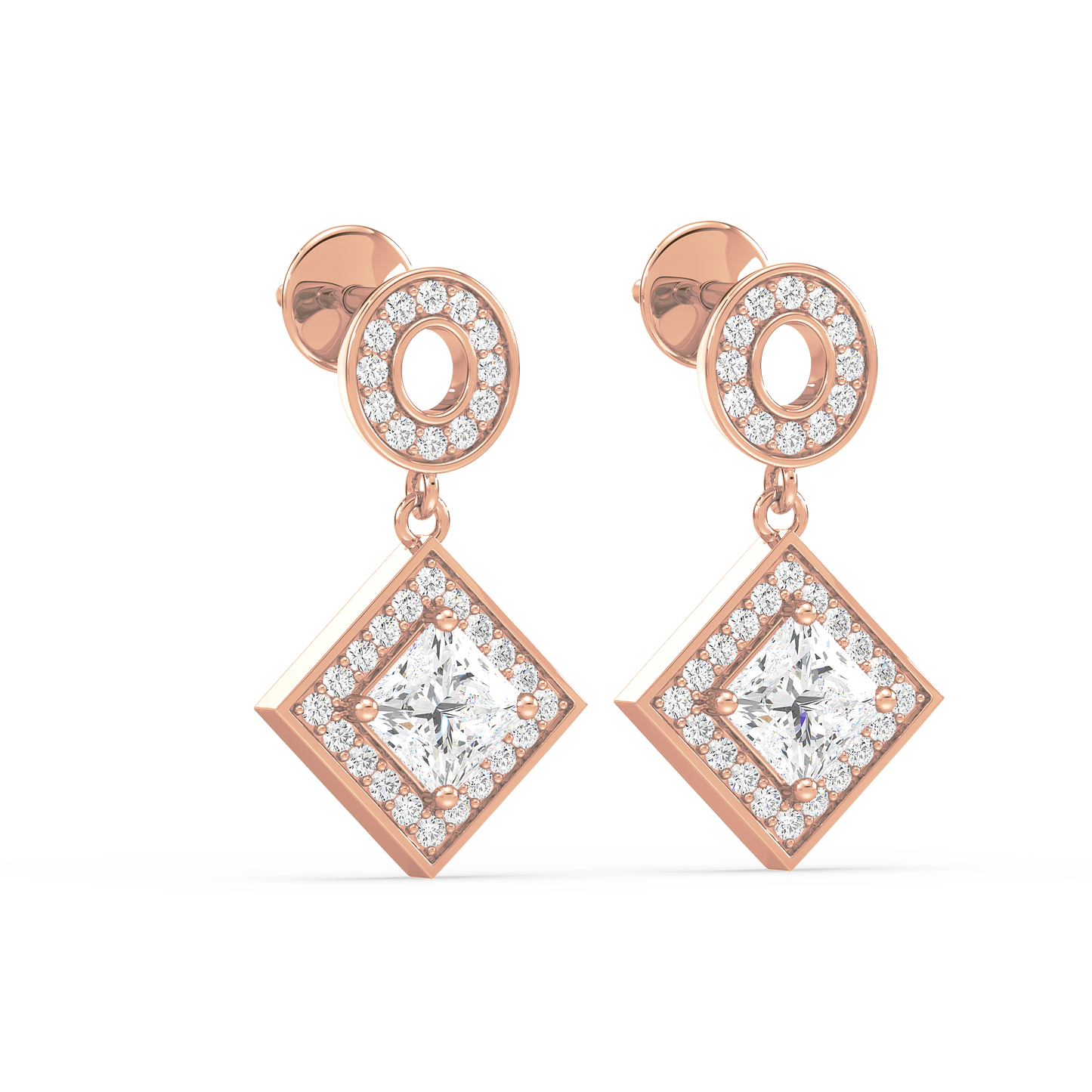 Pavé Band Princess Halo Drop Earrings