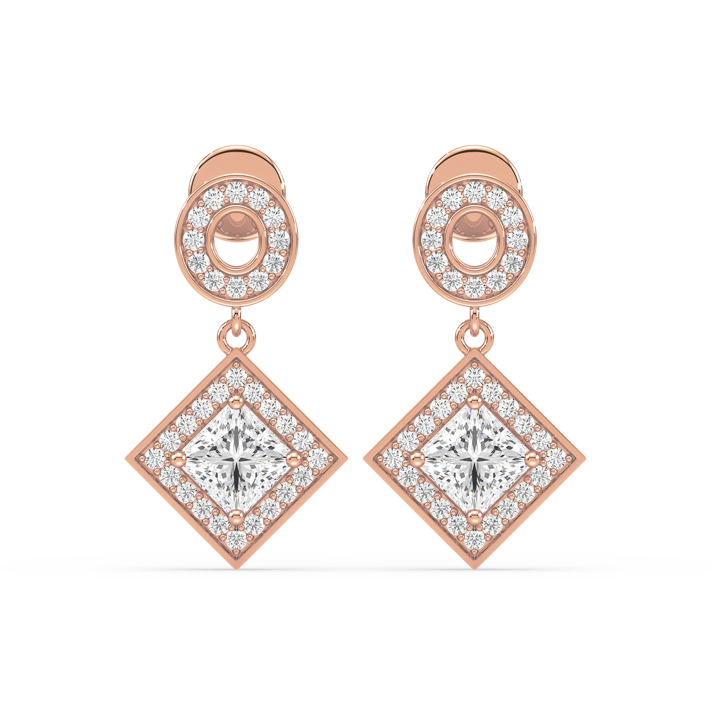 Pavé Band Princess Halo Drop Earrings