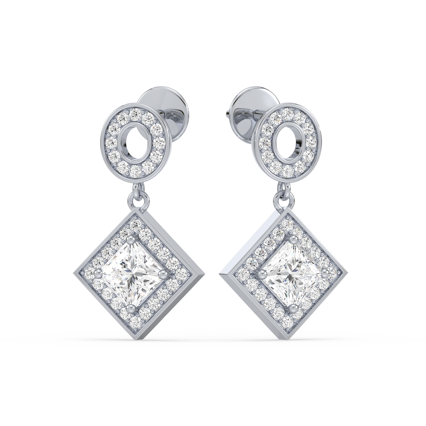 Pavé Band Princess Halo Drop Earrings