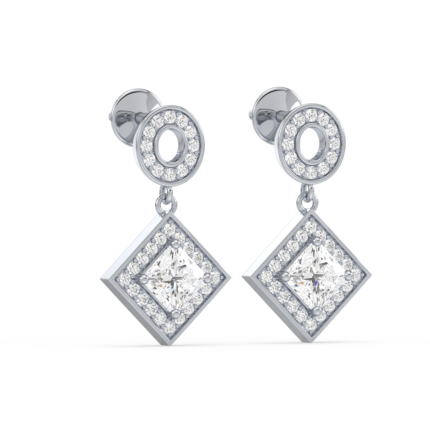 Pavé Band Princess Halo Drop Earrings