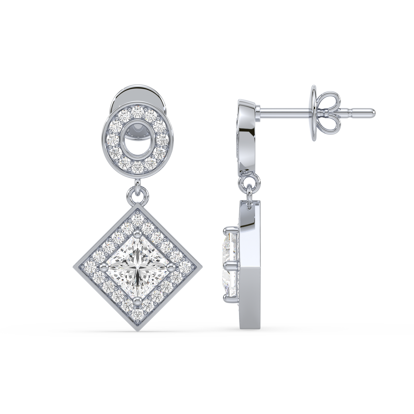 Pavé Band Princess Halo Drop Earrings