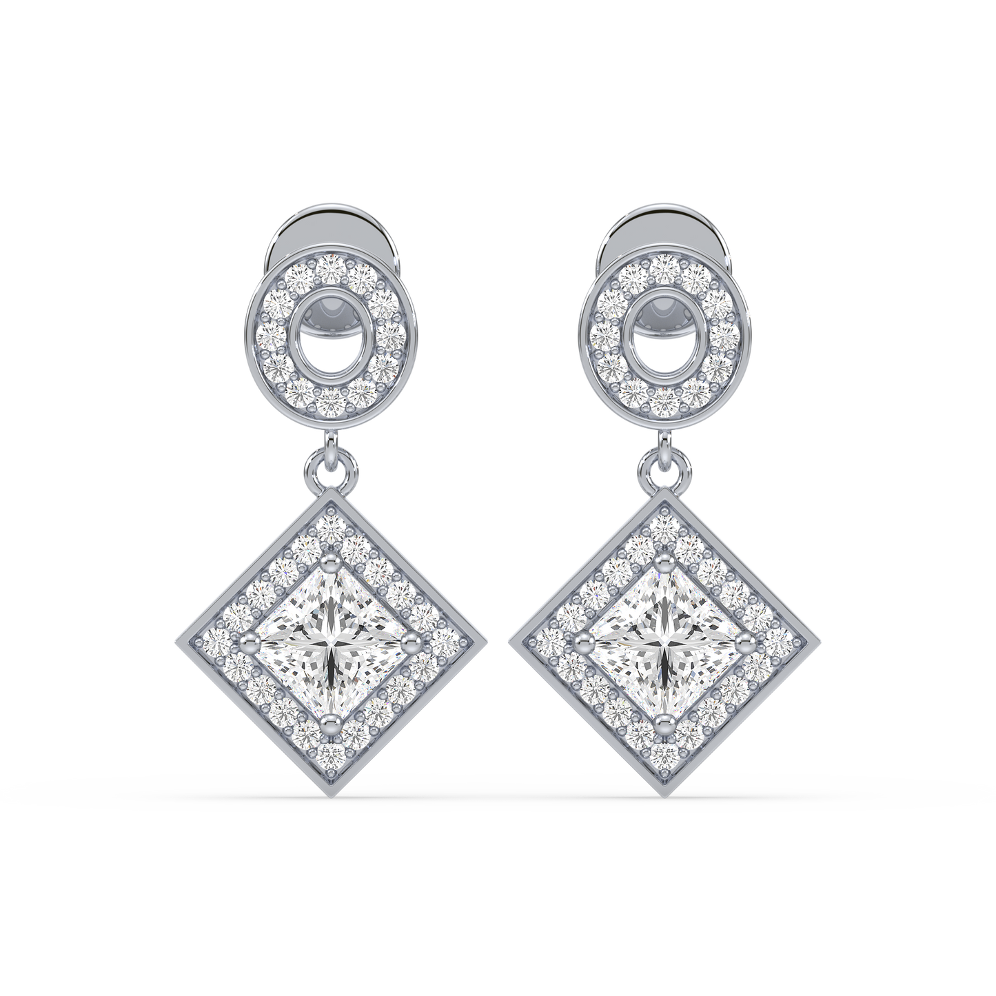 Pavé Band Princess Halo Drop Earrings