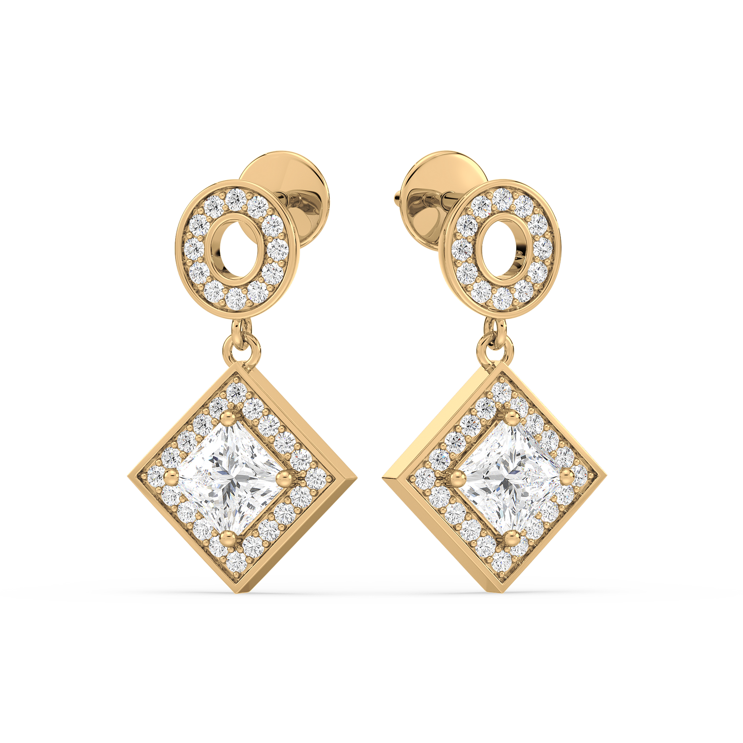 Pavé Band Princess Halo Drop Earrings