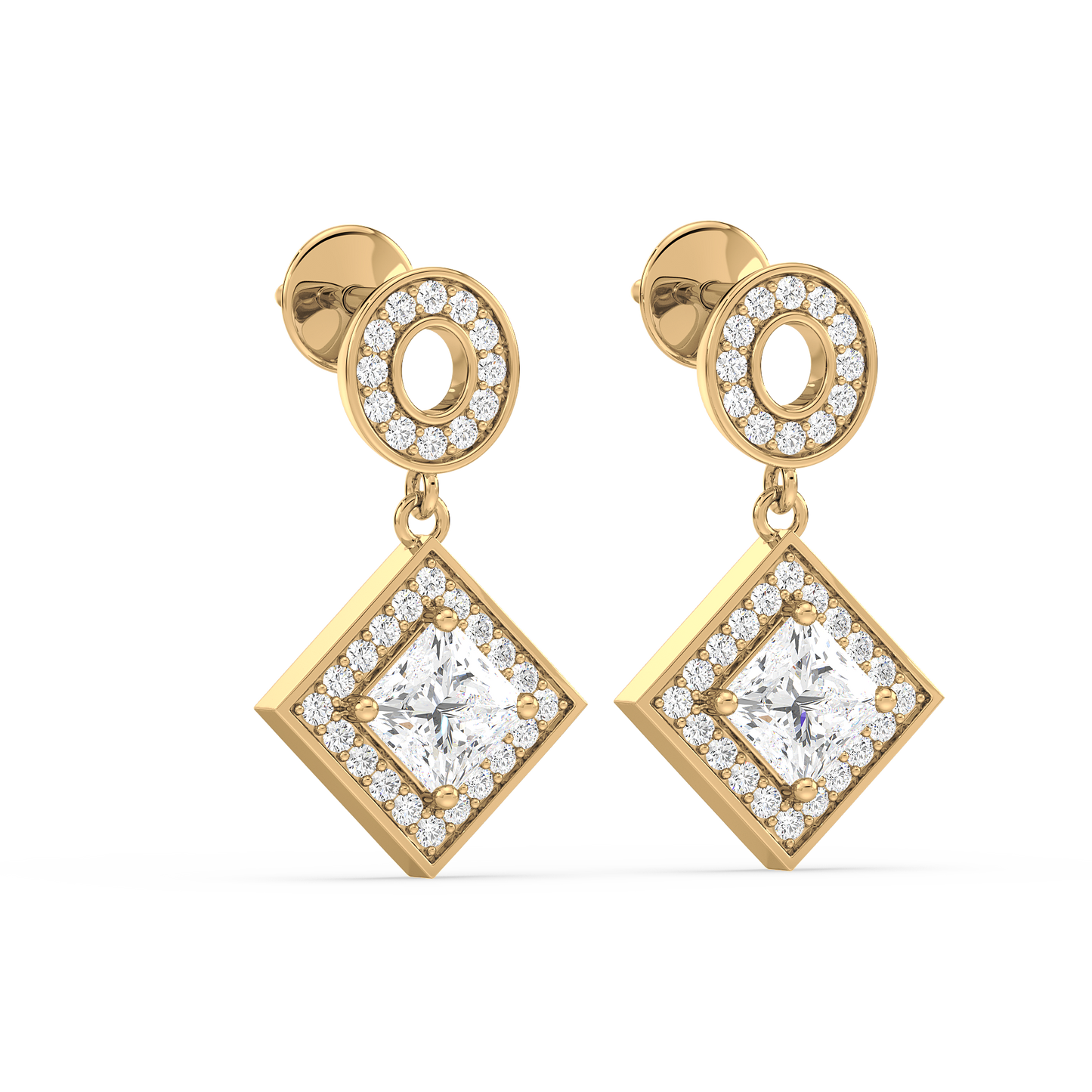 Pavé Band Princess Halo Drop Earrings