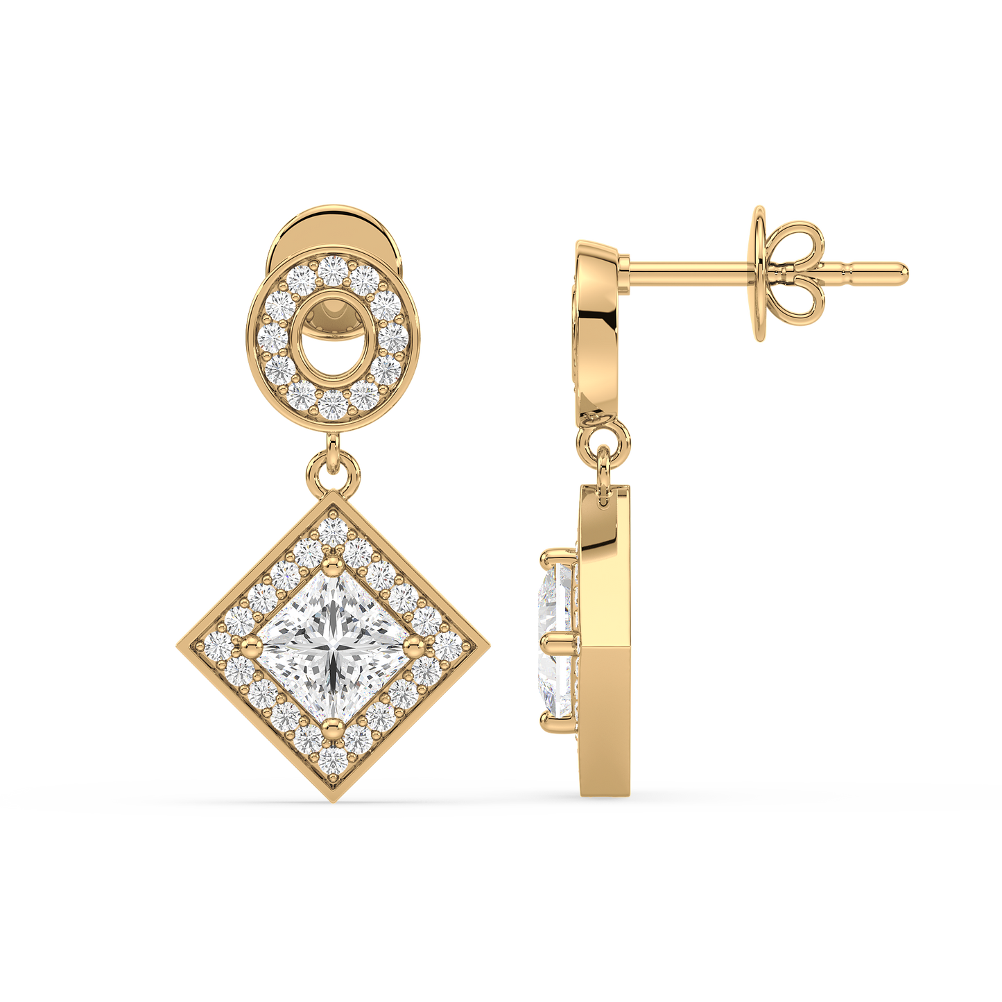 Pavé Band Princess Halo Drop Earrings