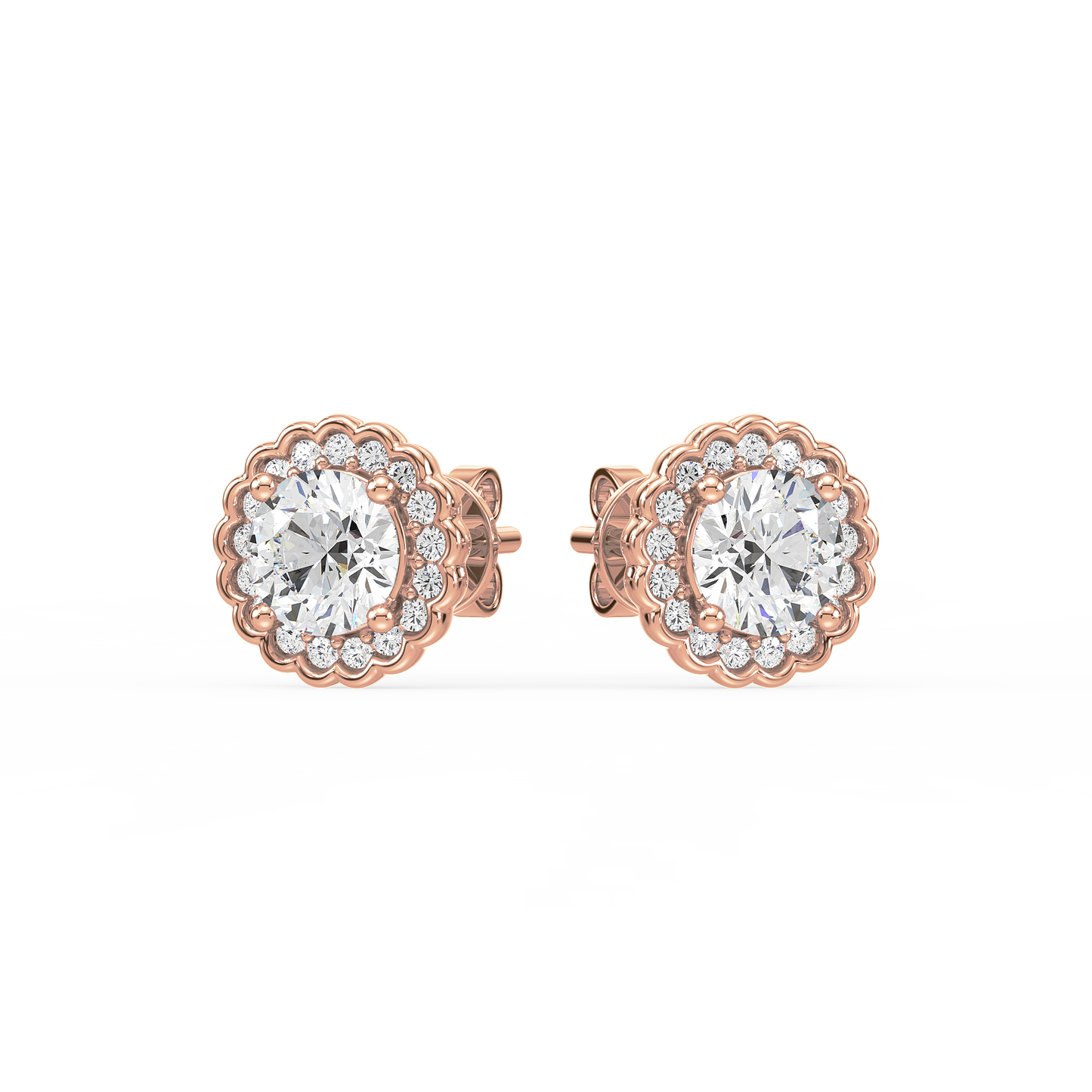 1.25 CT Pavé Band Solitaire Halo Studs