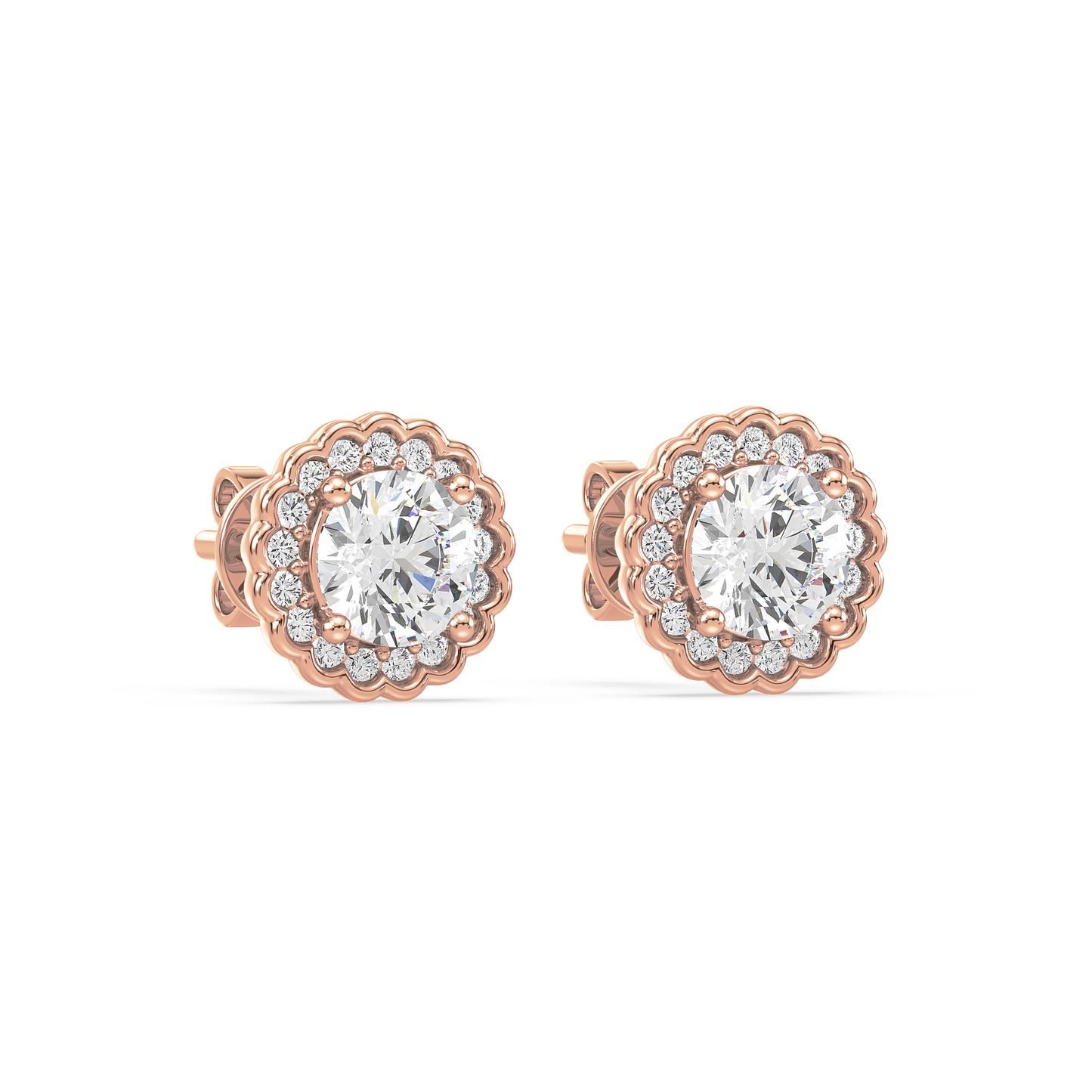 1.25 CT Pavé Band Solitaire Halo Studs