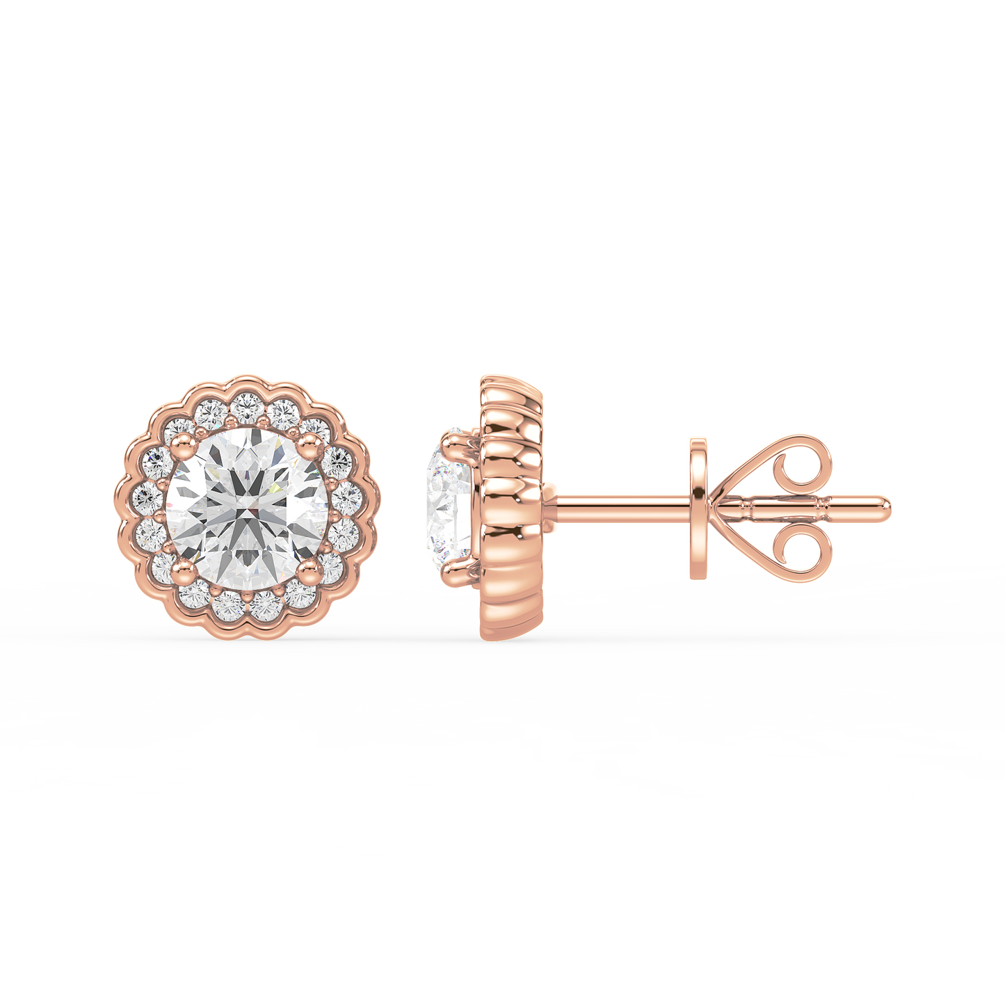 1.25 CT Pavé Band Solitaire Halo Studs