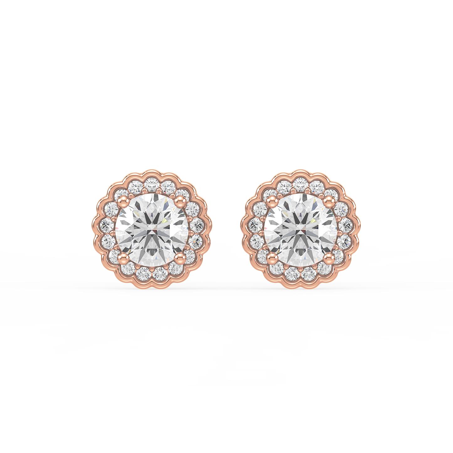 1.25 CT Pavé Band Solitaire Halo Studs