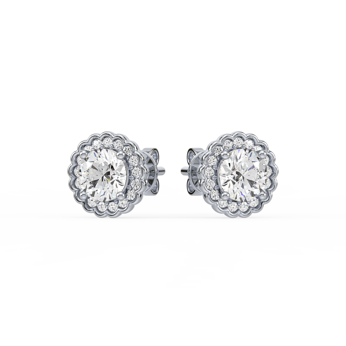 1.25 CT Pavé Band Solitaire Halo Studs
