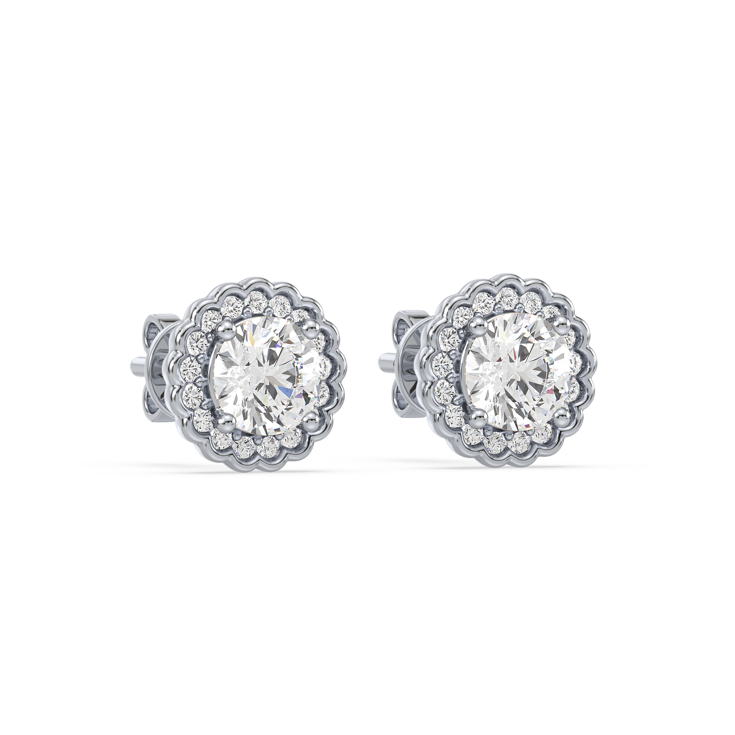 1.25 CT Pavé Band Solitaire Halo Studs