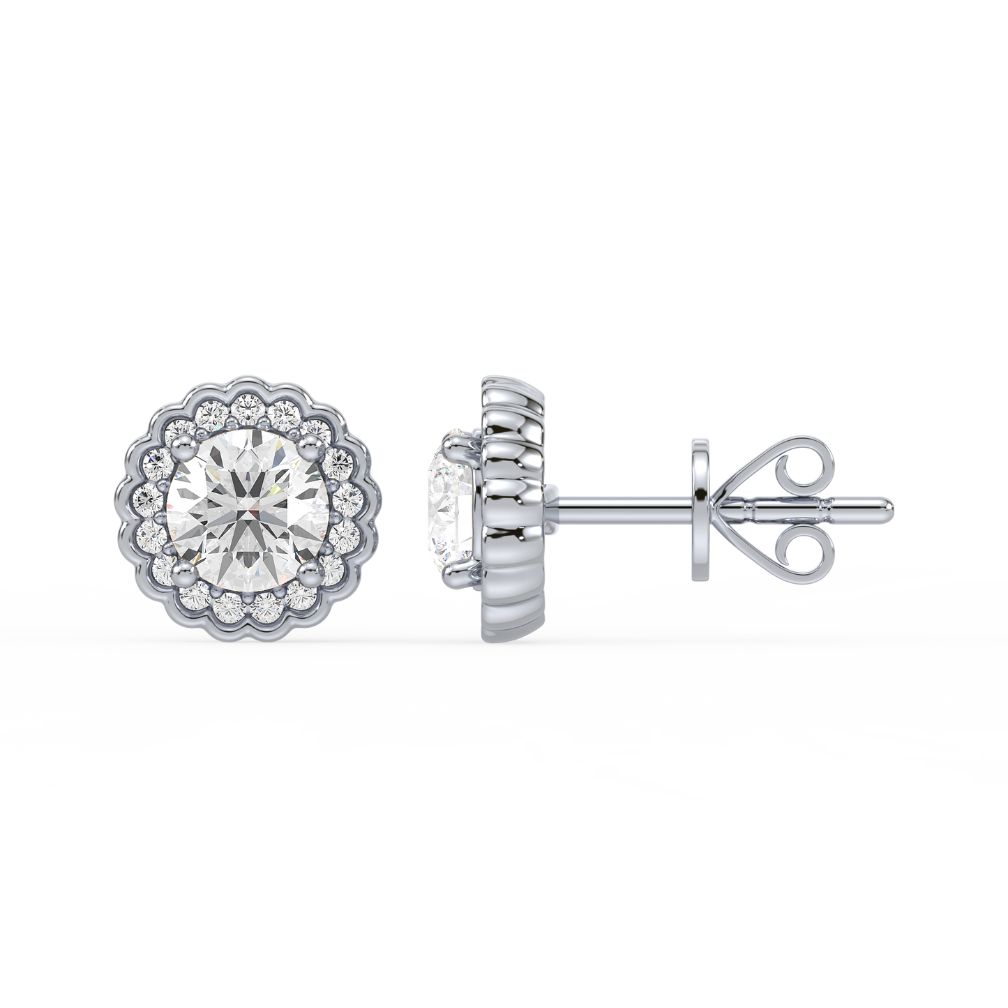 1.25 CT Pavé Band Solitaire Halo Studs