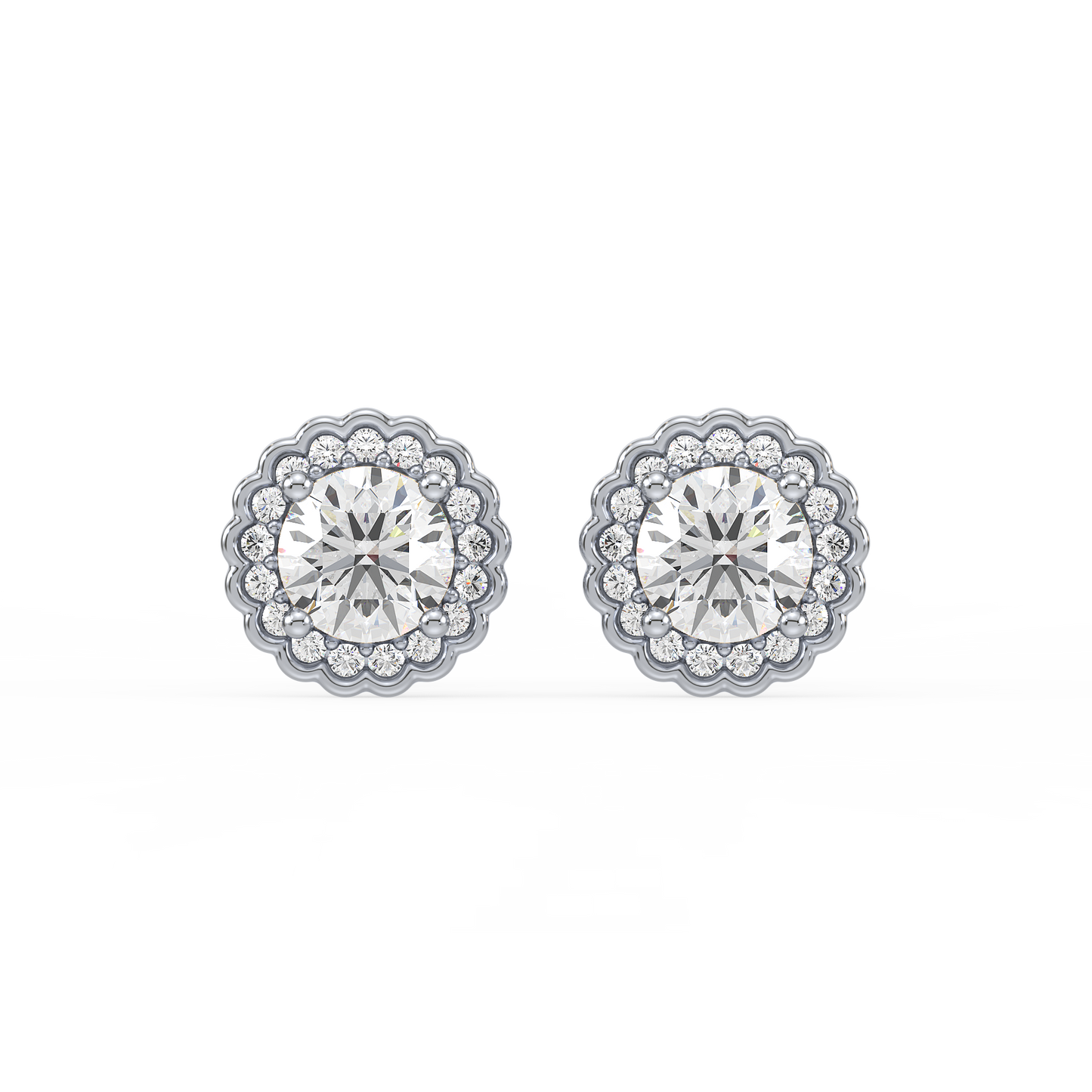 1.25 CT Pavé Band Solitaire Halo Studs