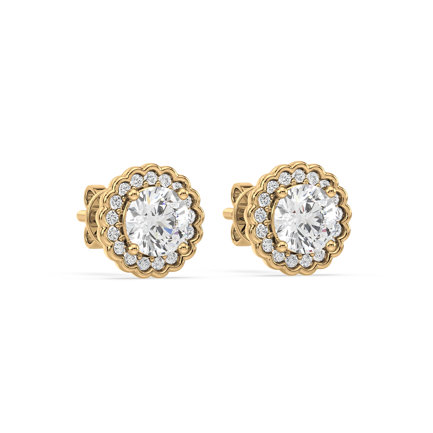 1.25 CT Pavé Band Solitaire Halo Studs
