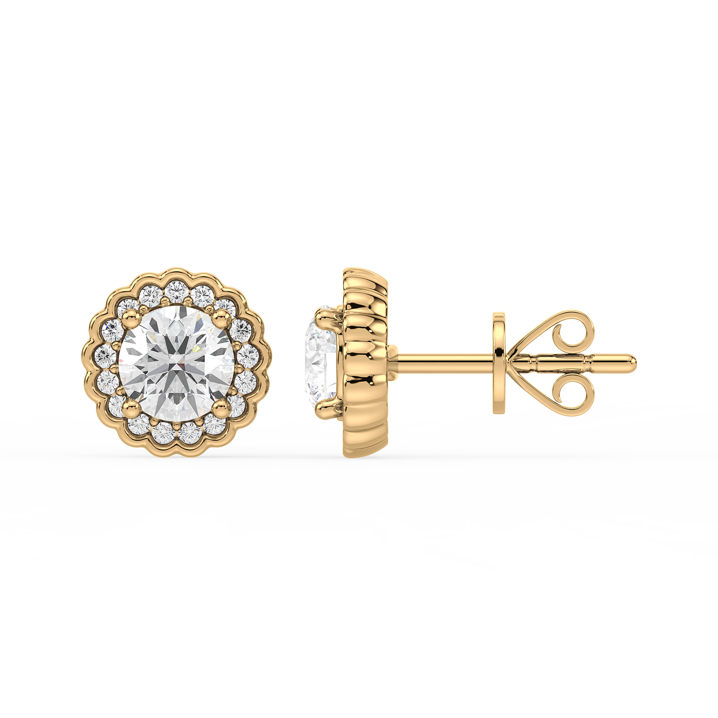 1.25 CT Pavé Band Solitaire Halo Studs