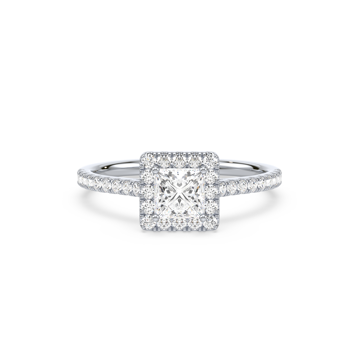 Accented Princess Solitaire Halo Ring