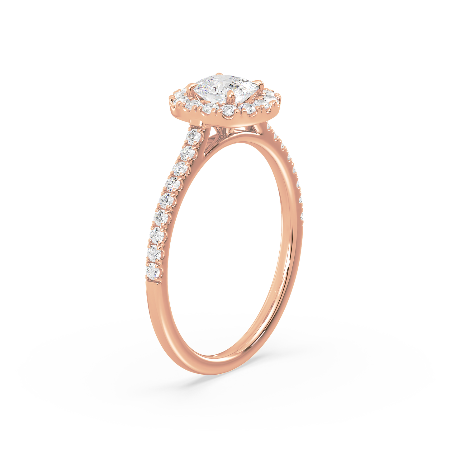 Accented Cushion Solitaire Halo Ring