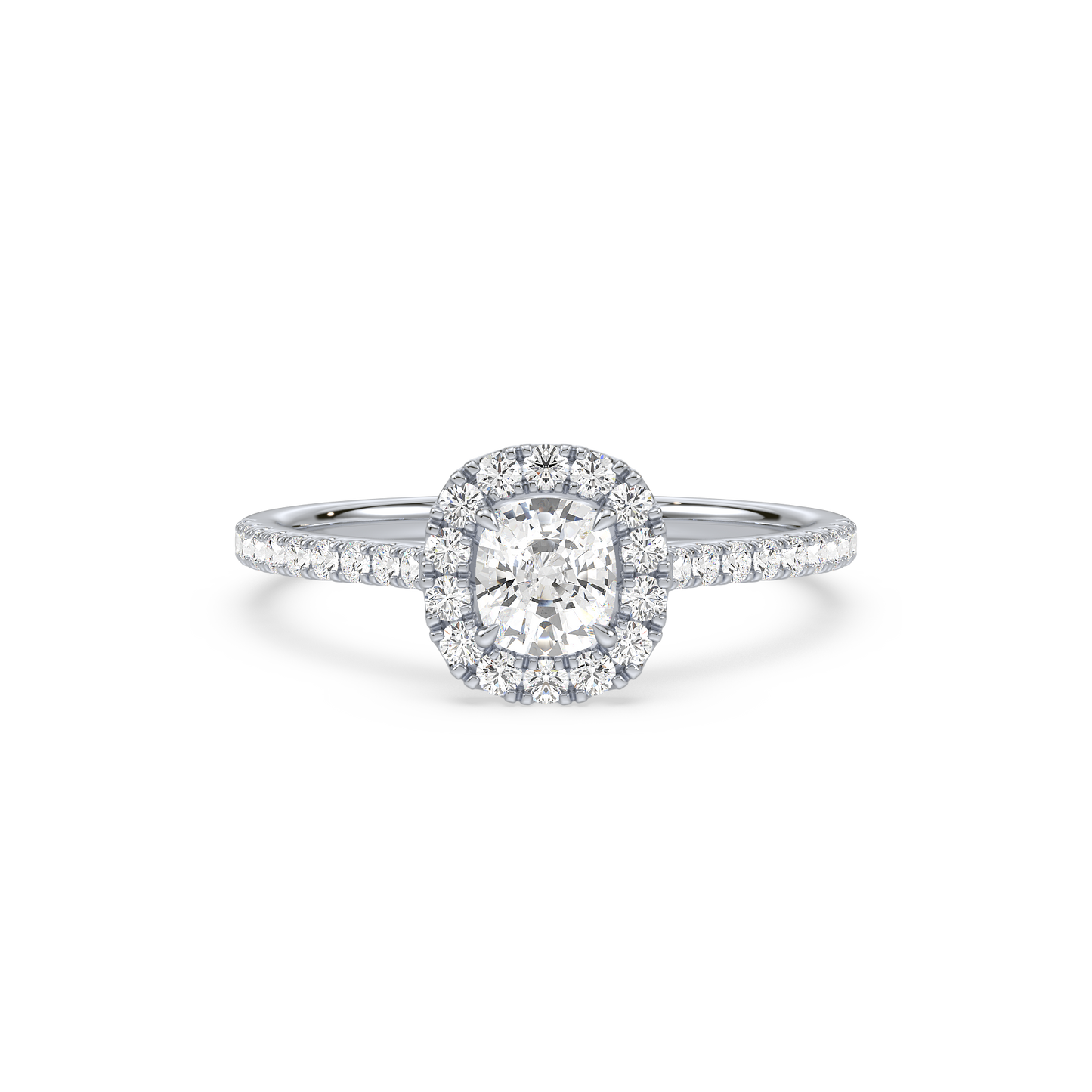 Accented Cushion Solitaire Halo Ring