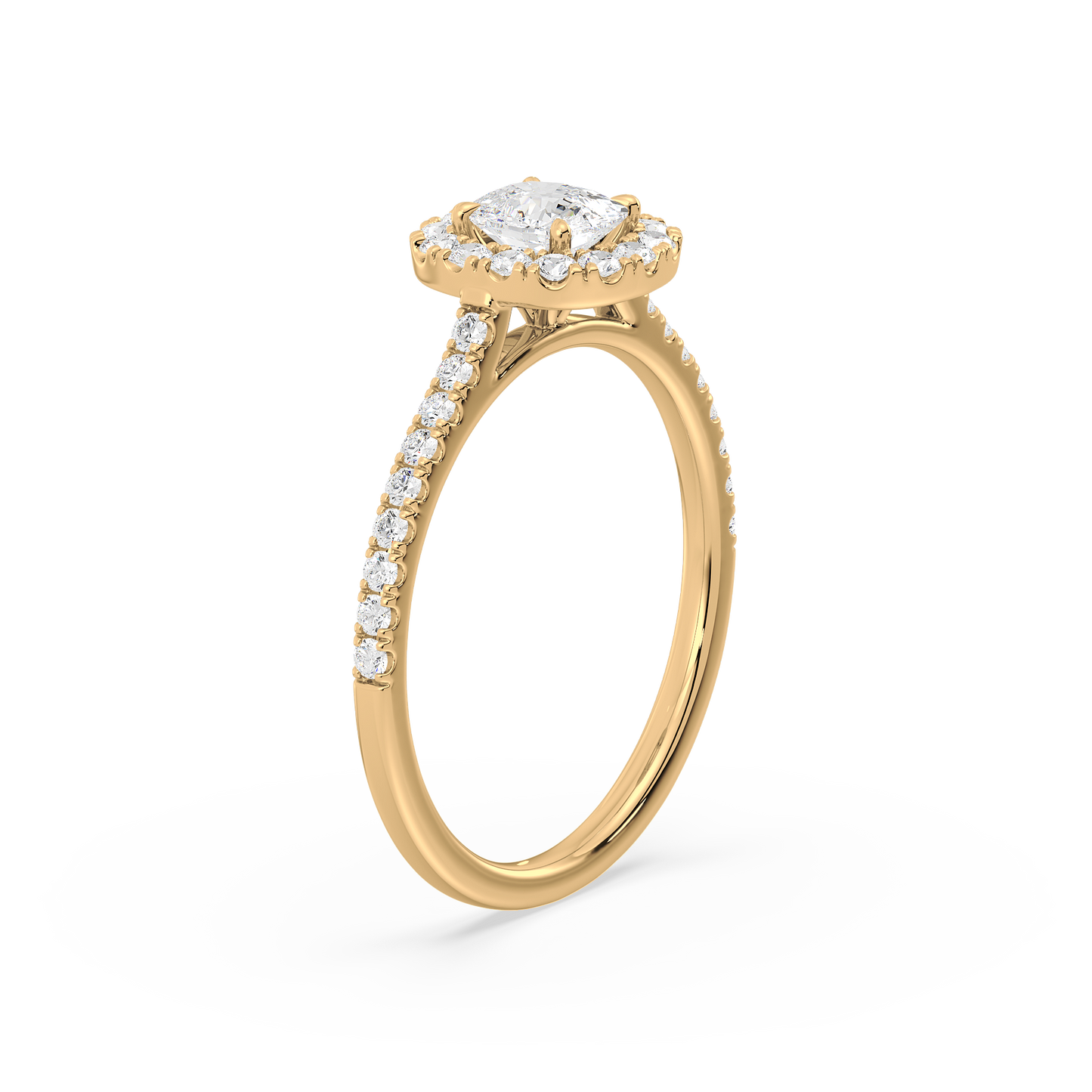 Accented Cushion Solitaire Halo Ring