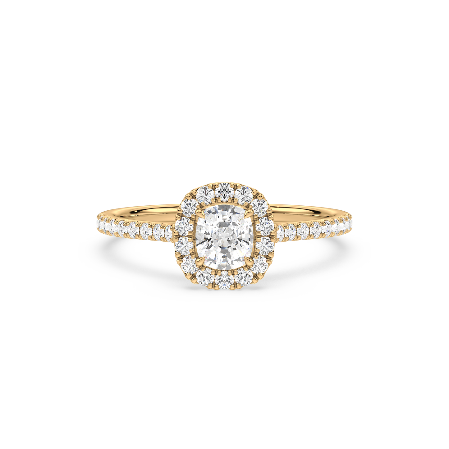 Accented Cushion Solitaire Halo Ring