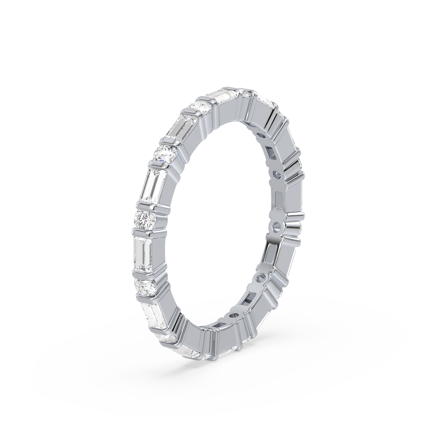 Baguette Round Bar Set Eternity Ring