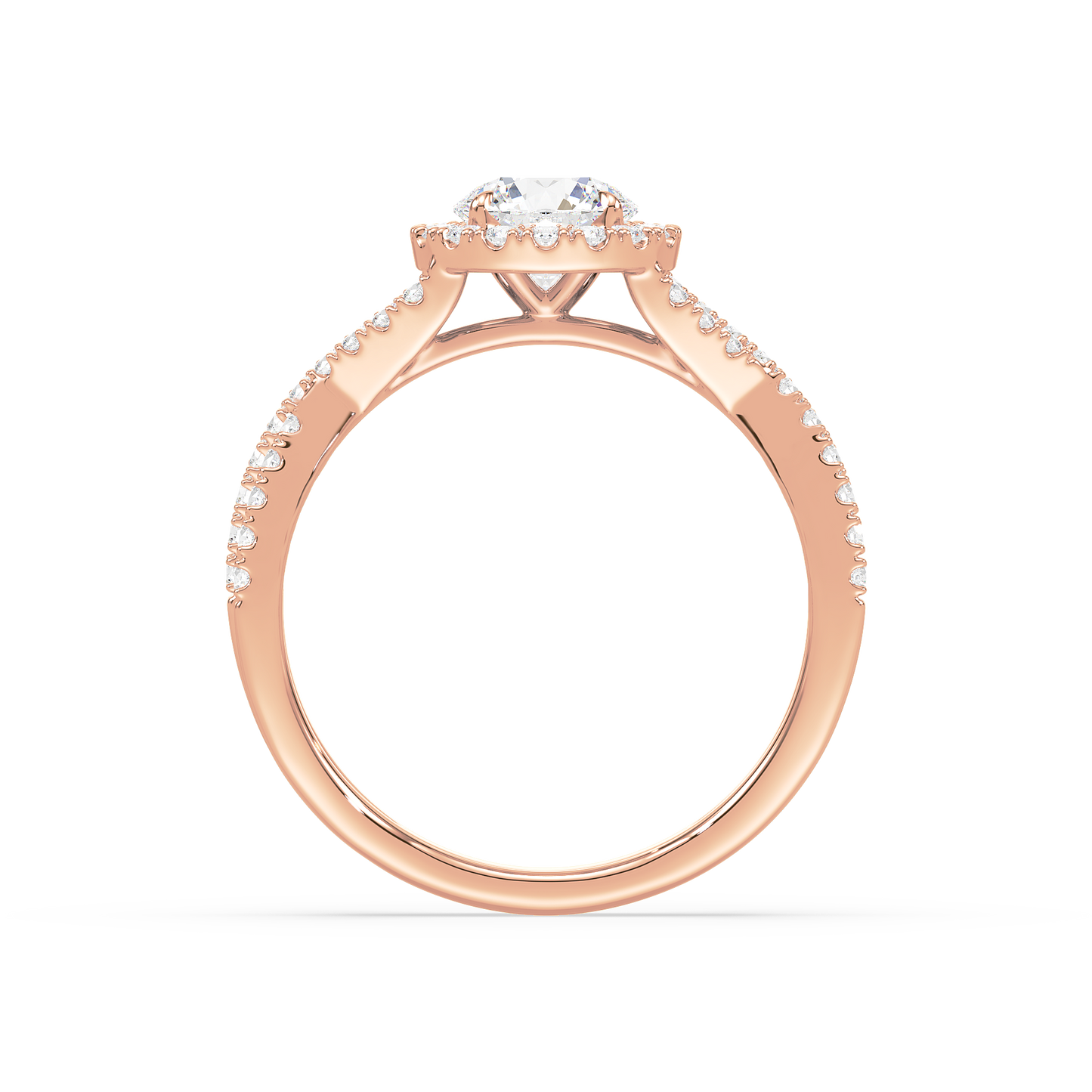 Crossover Halo Shank Round Solitaire Ring