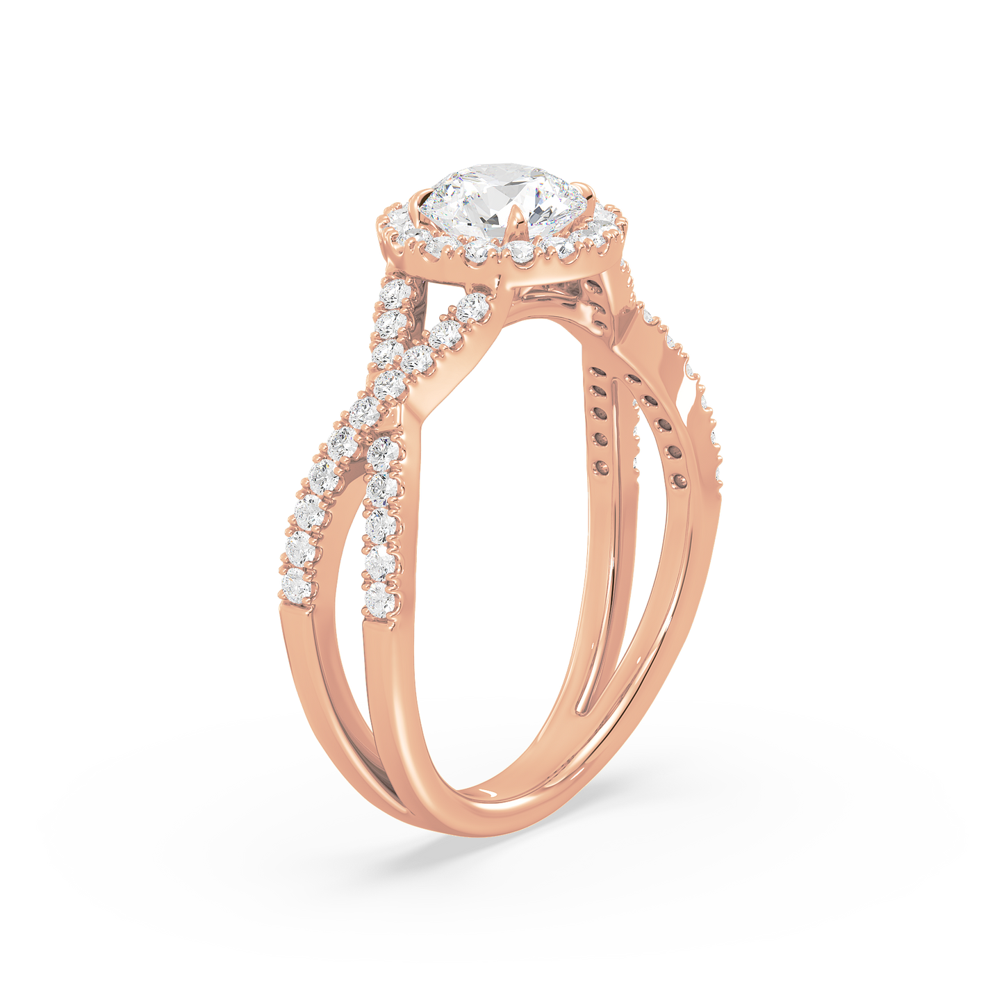 Crossover Halo Shank Round Solitaire Ring