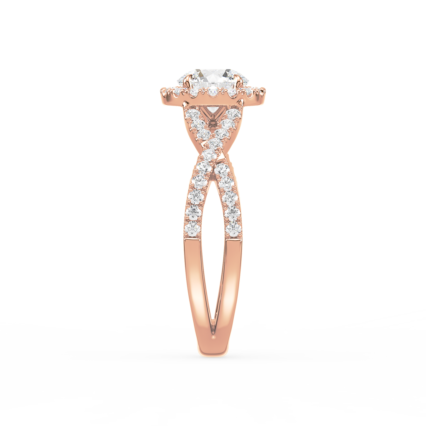 Crossover Halo Shank Round Solitaire Ring