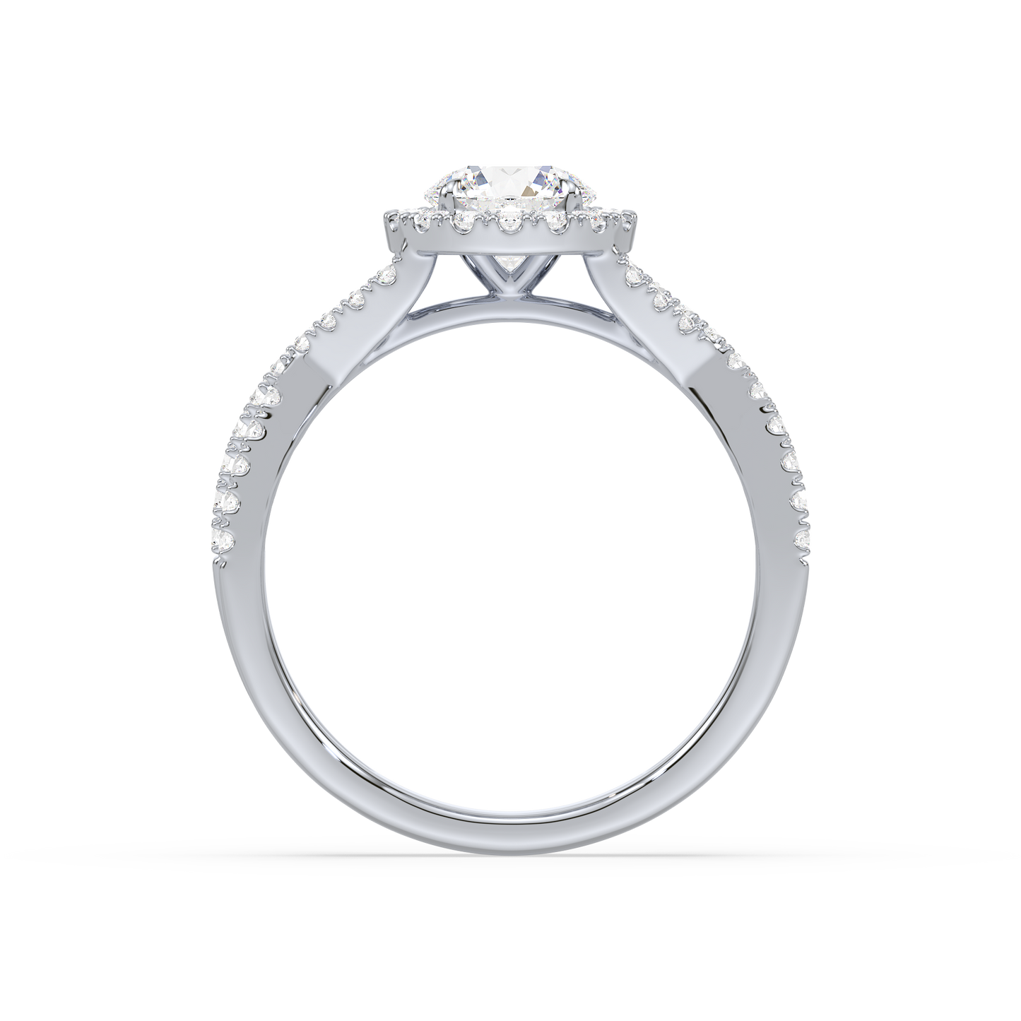 Crossover Halo Shank Round Solitaire Ring