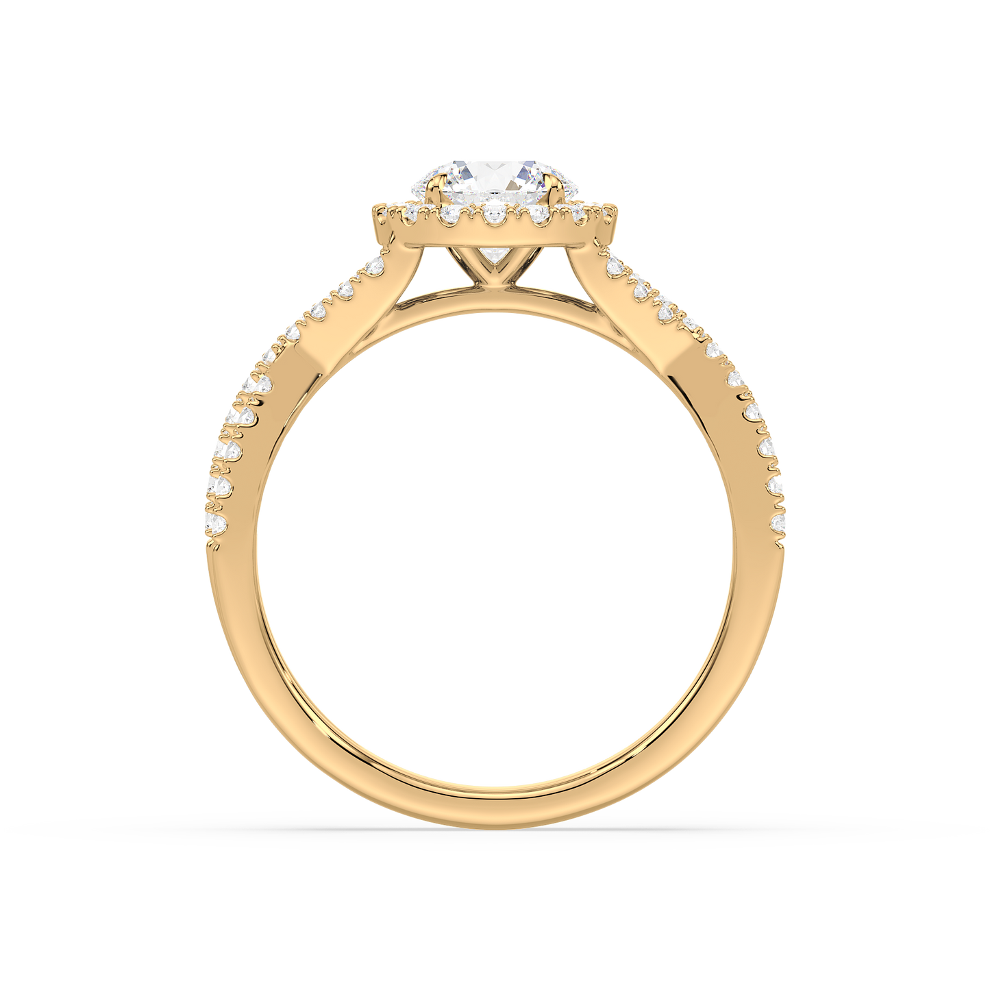Crossover Halo Shank Round Solitaire Ring