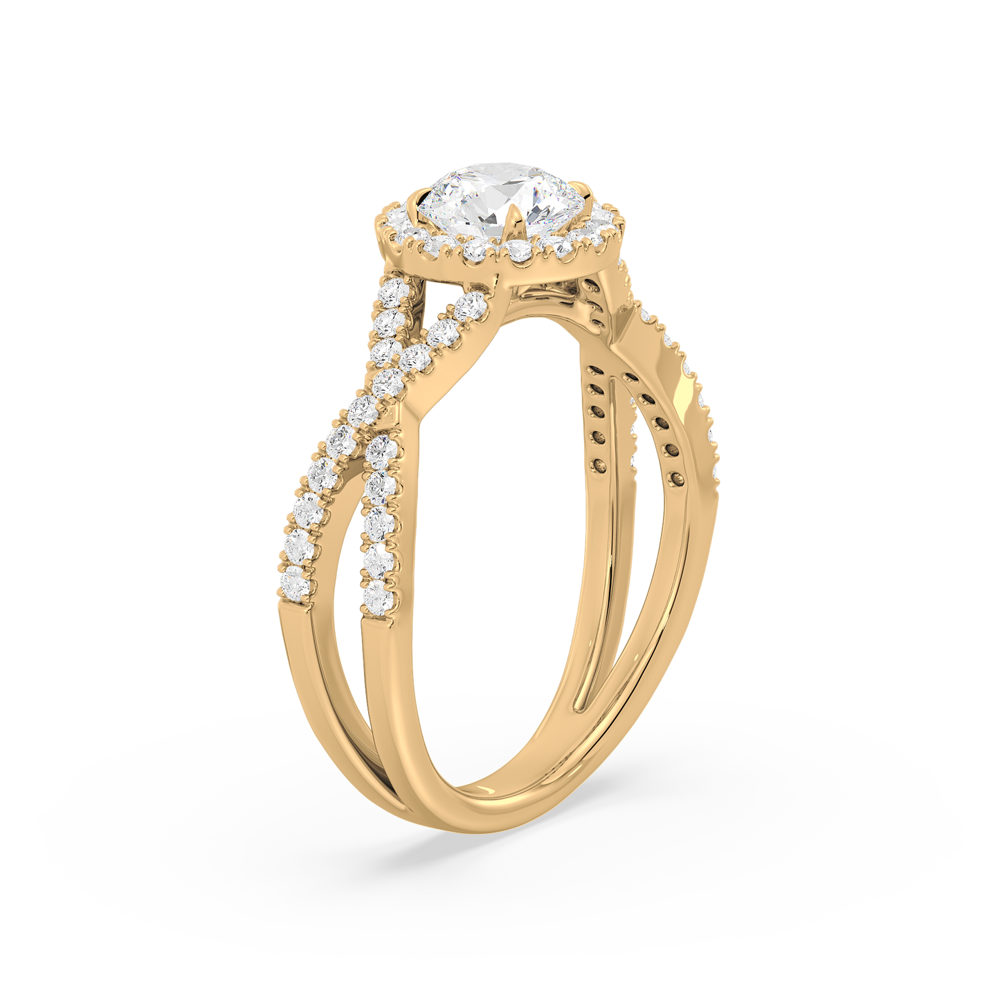 Crossover Halo Shank Round Solitaire Ring