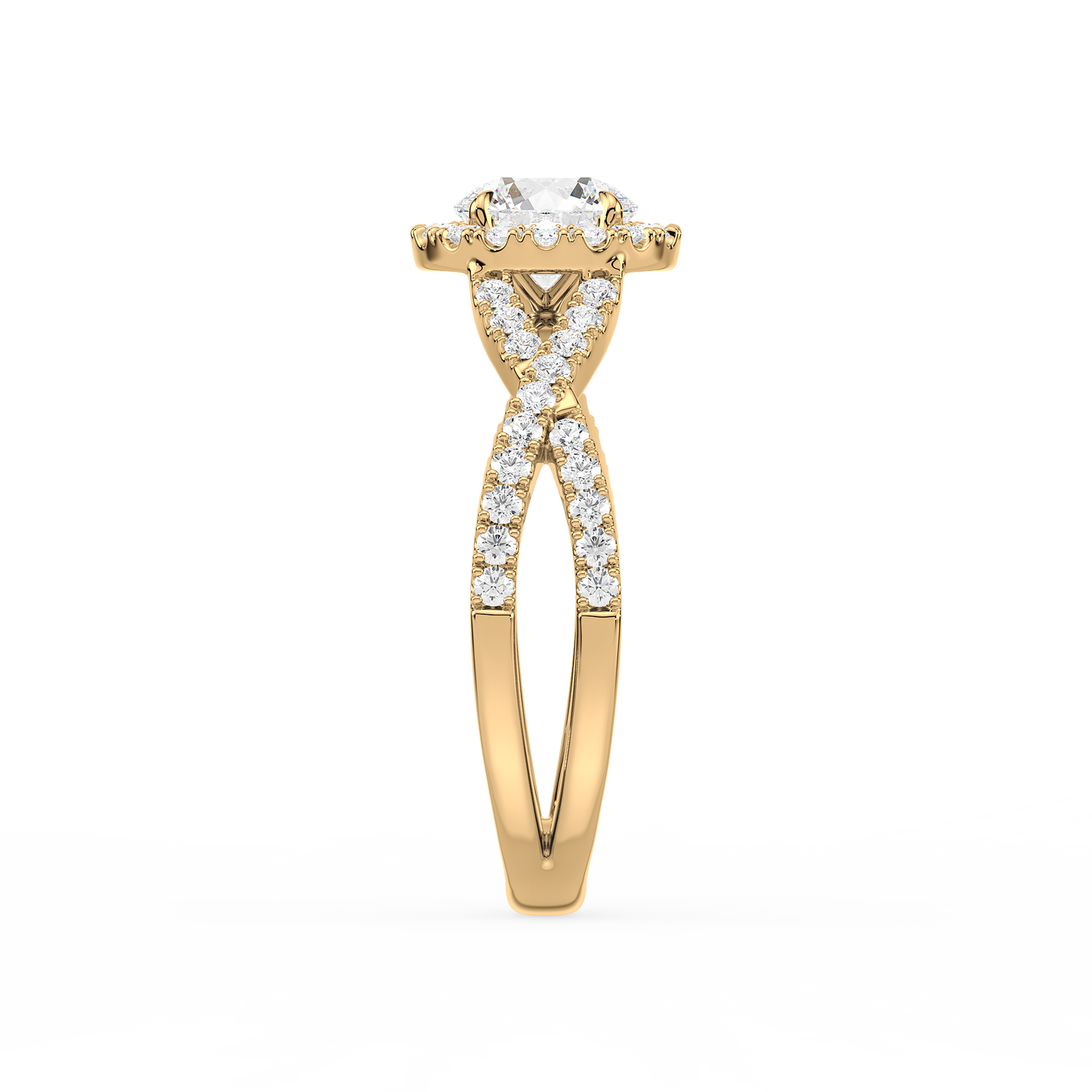 Crossover Halo Shank Round Solitaire Ring
