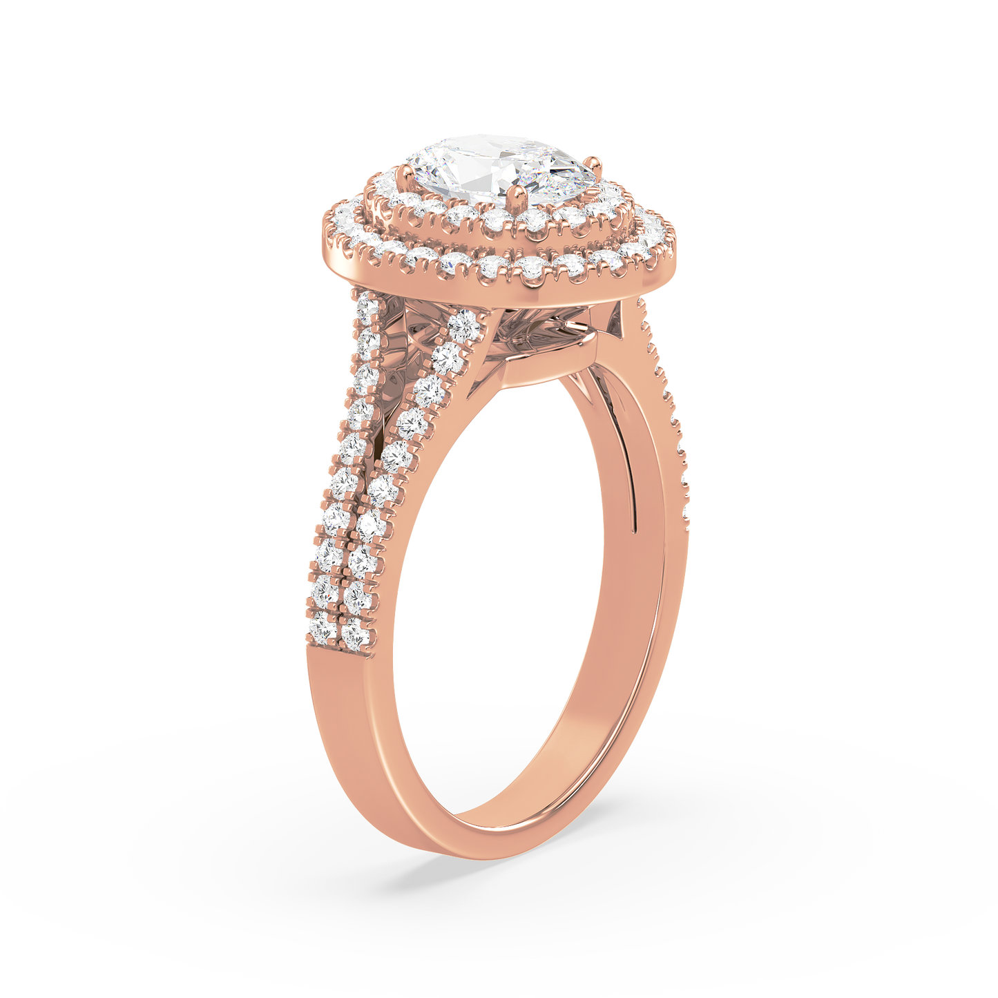 Accented Oval Solitaire Double Band Ring