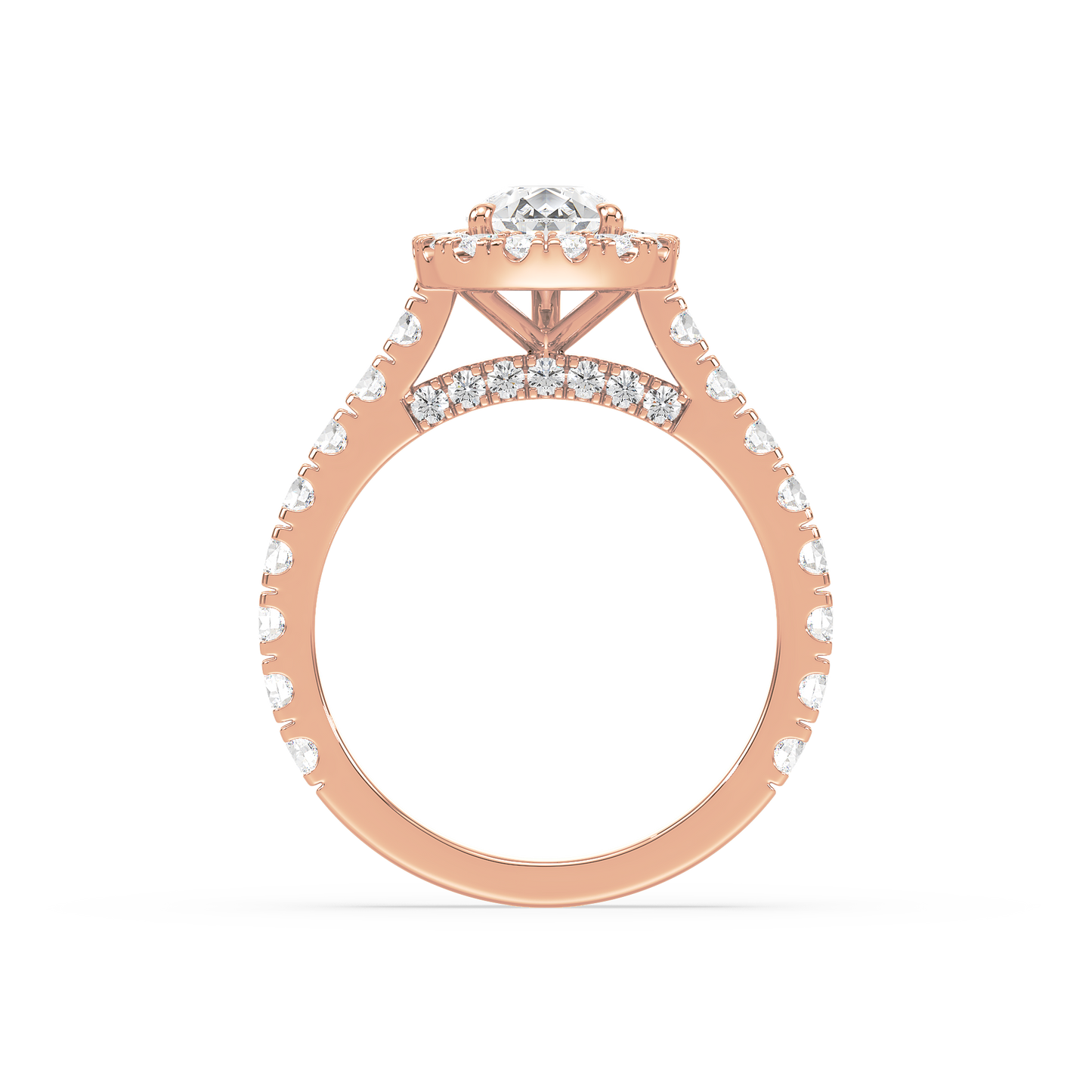 Pear Solitaire Halo Shank Ring