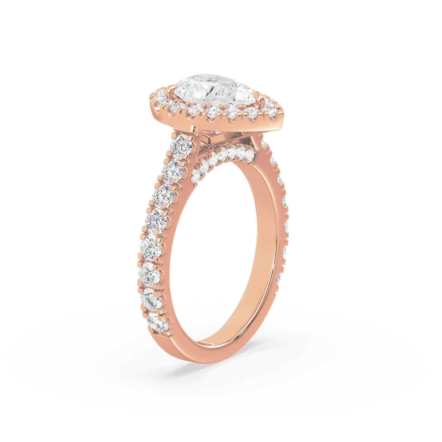 Pear Solitaire Halo Shank Ring