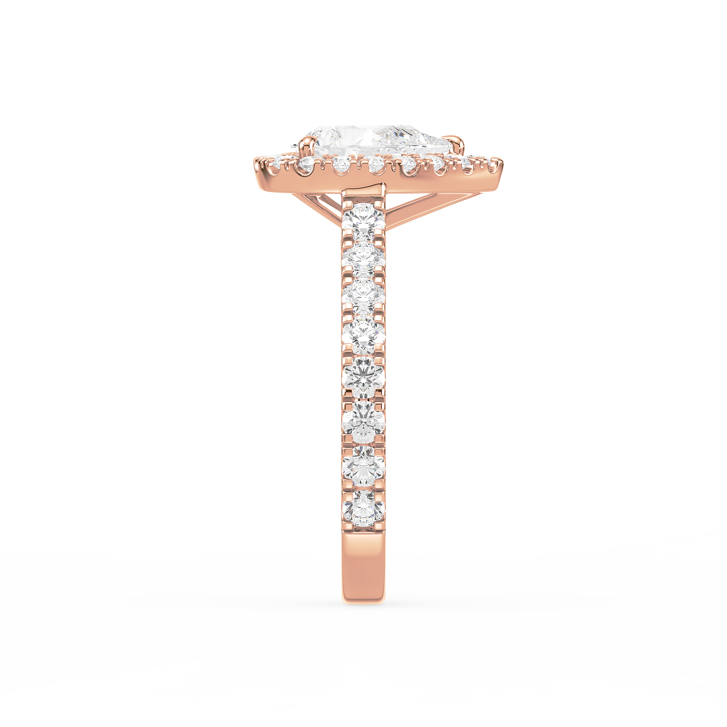 Pear Solitaire Halo Shank Ring