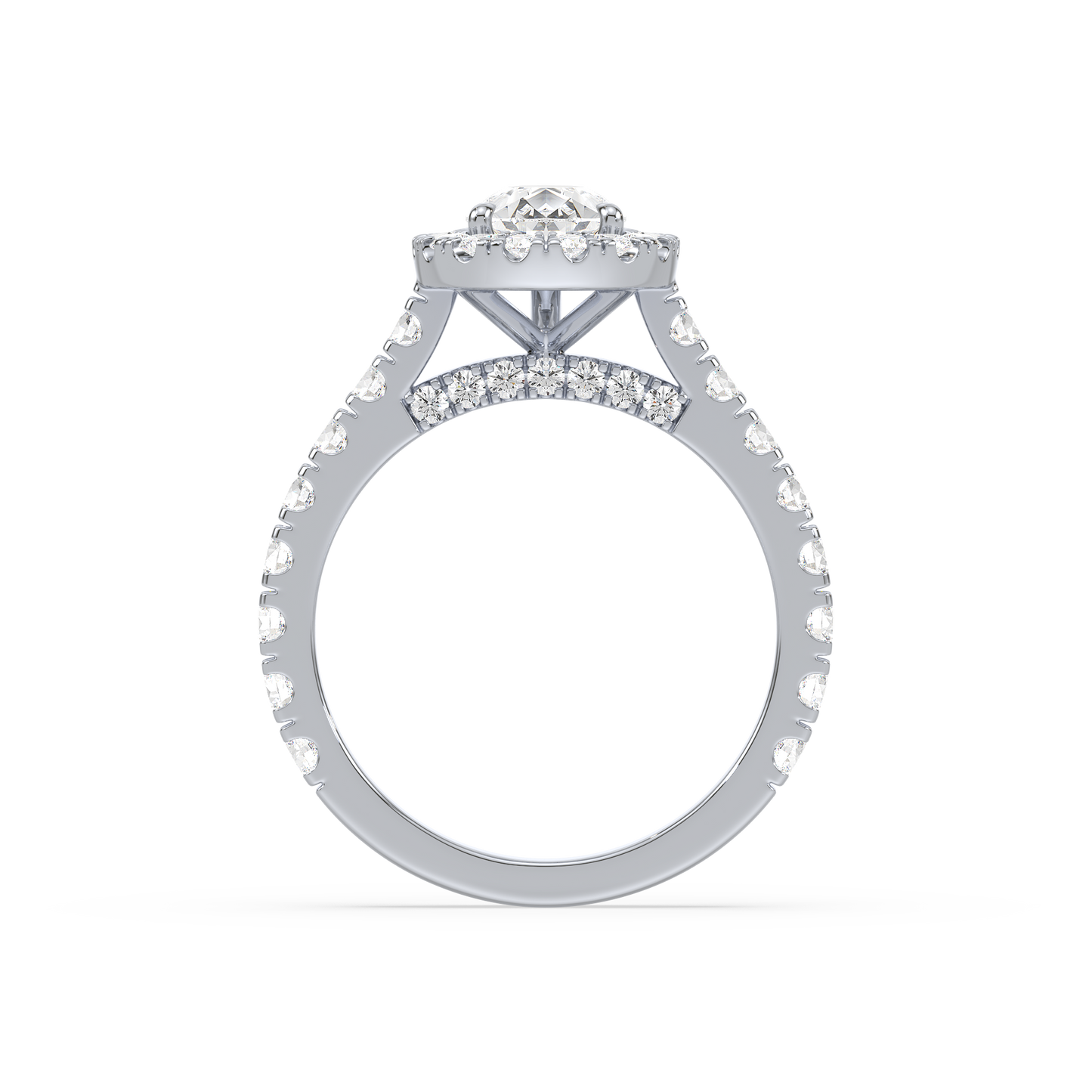 Pear Solitaire Halo Shank Ring