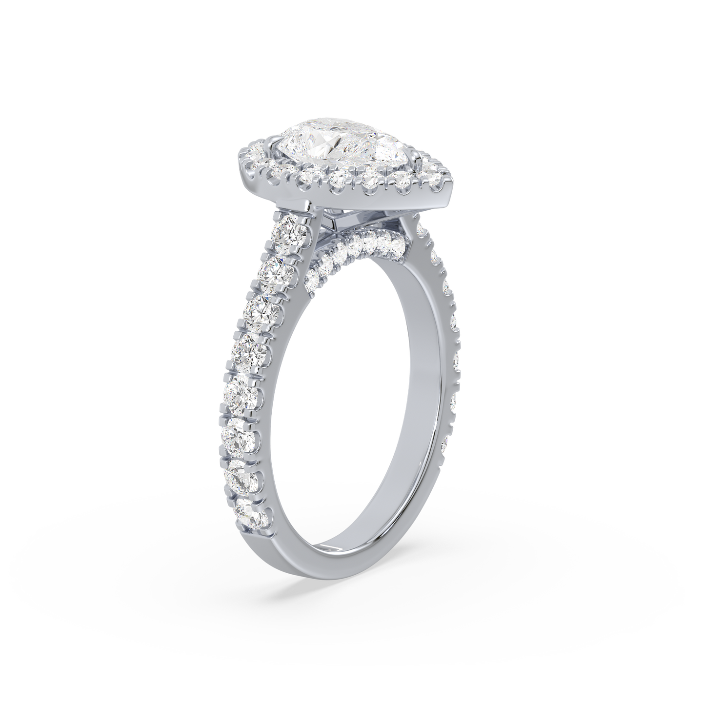 Pear Solitaire Halo Shank Ring