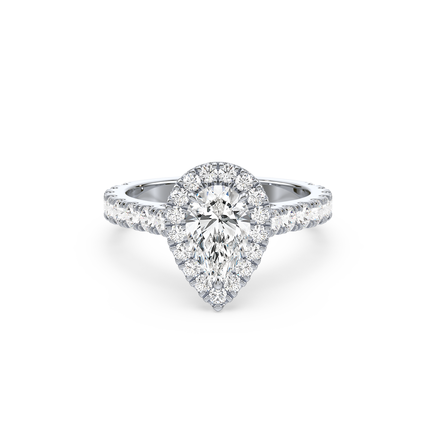 Pear Solitaire Halo Shank Ring