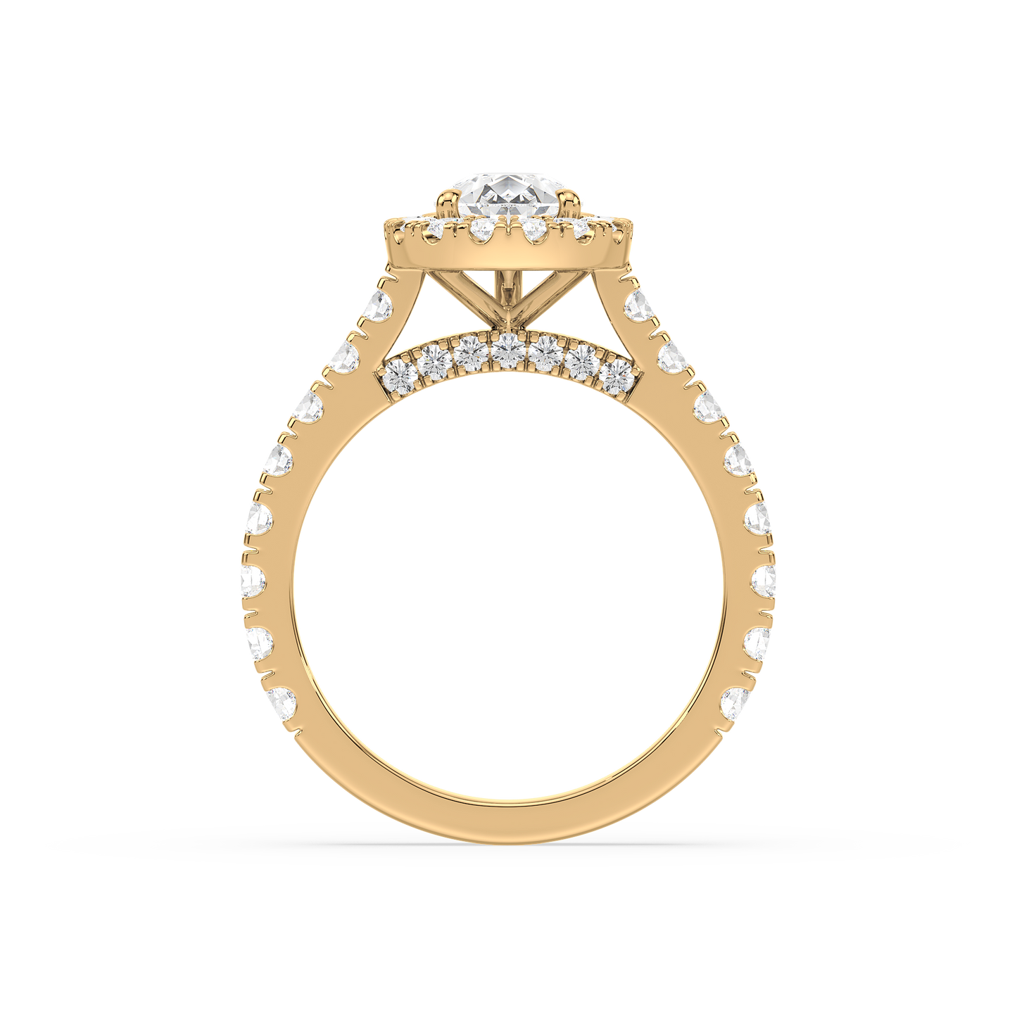 Pear Solitaire Halo Shank Ring