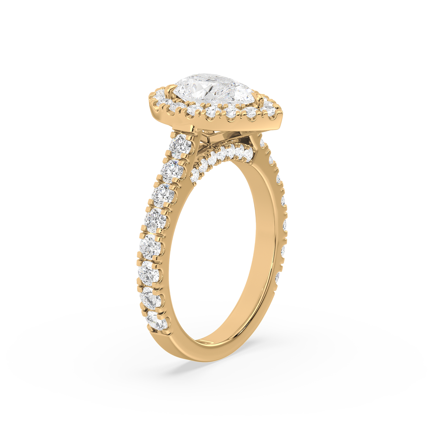 Pear Solitaire Halo Shank Ring